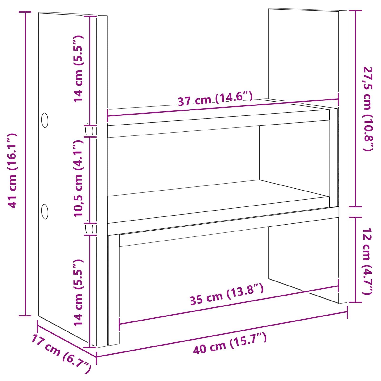 Stalak za monitor na stolu Podesiva Crni hrast 40 x 17 x 41 cm