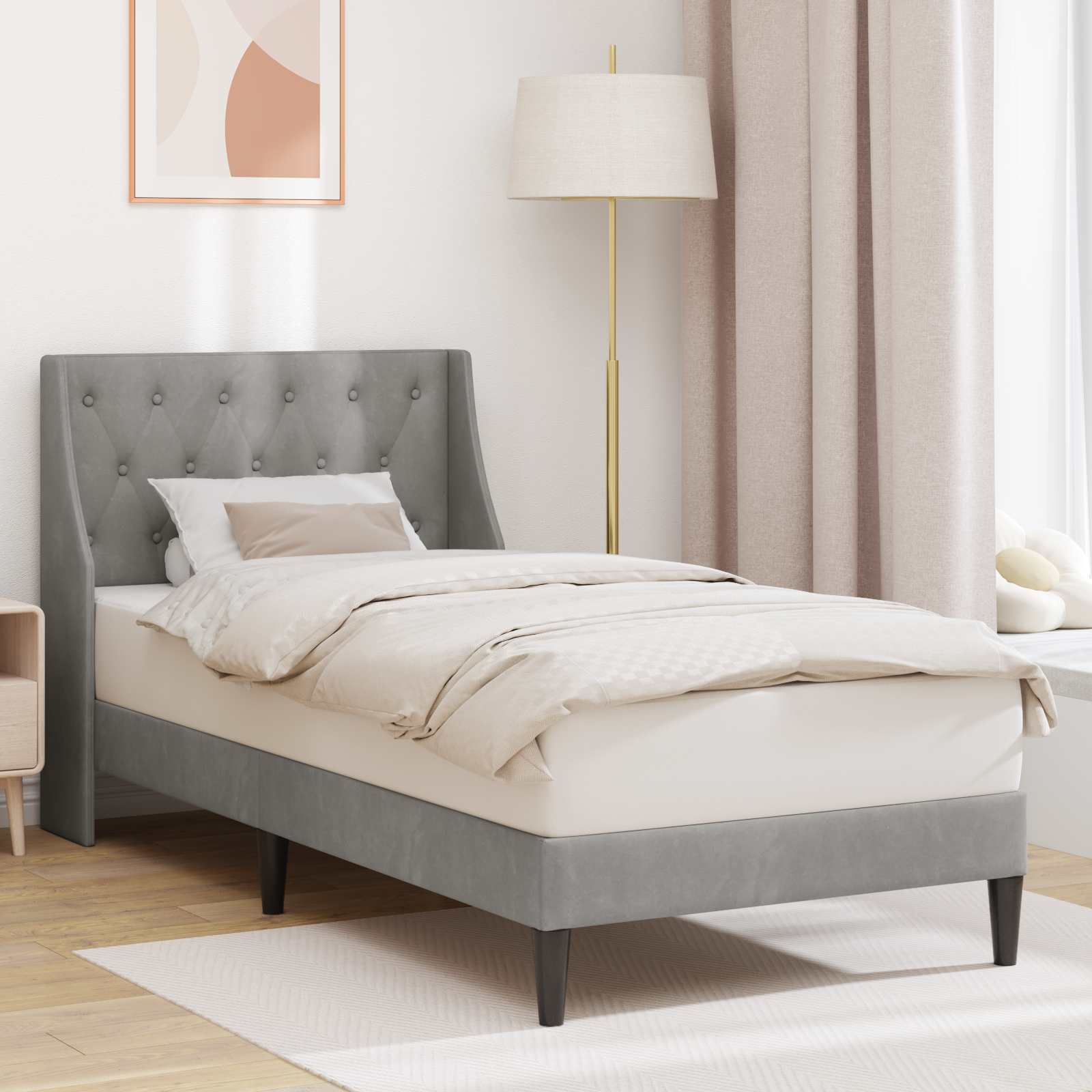 Krevetna konstrukcija Svijetlo siva 90 x 200 cm Baršun