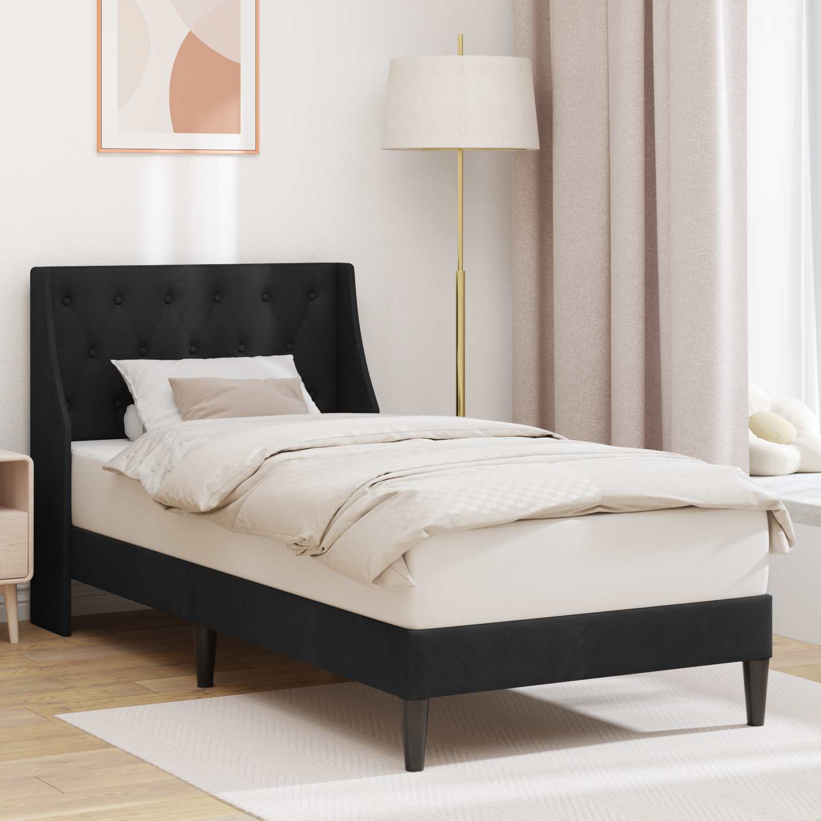 Krevetna konstrukcija s uzglavljem Crna 100 x 200 cm Baršun