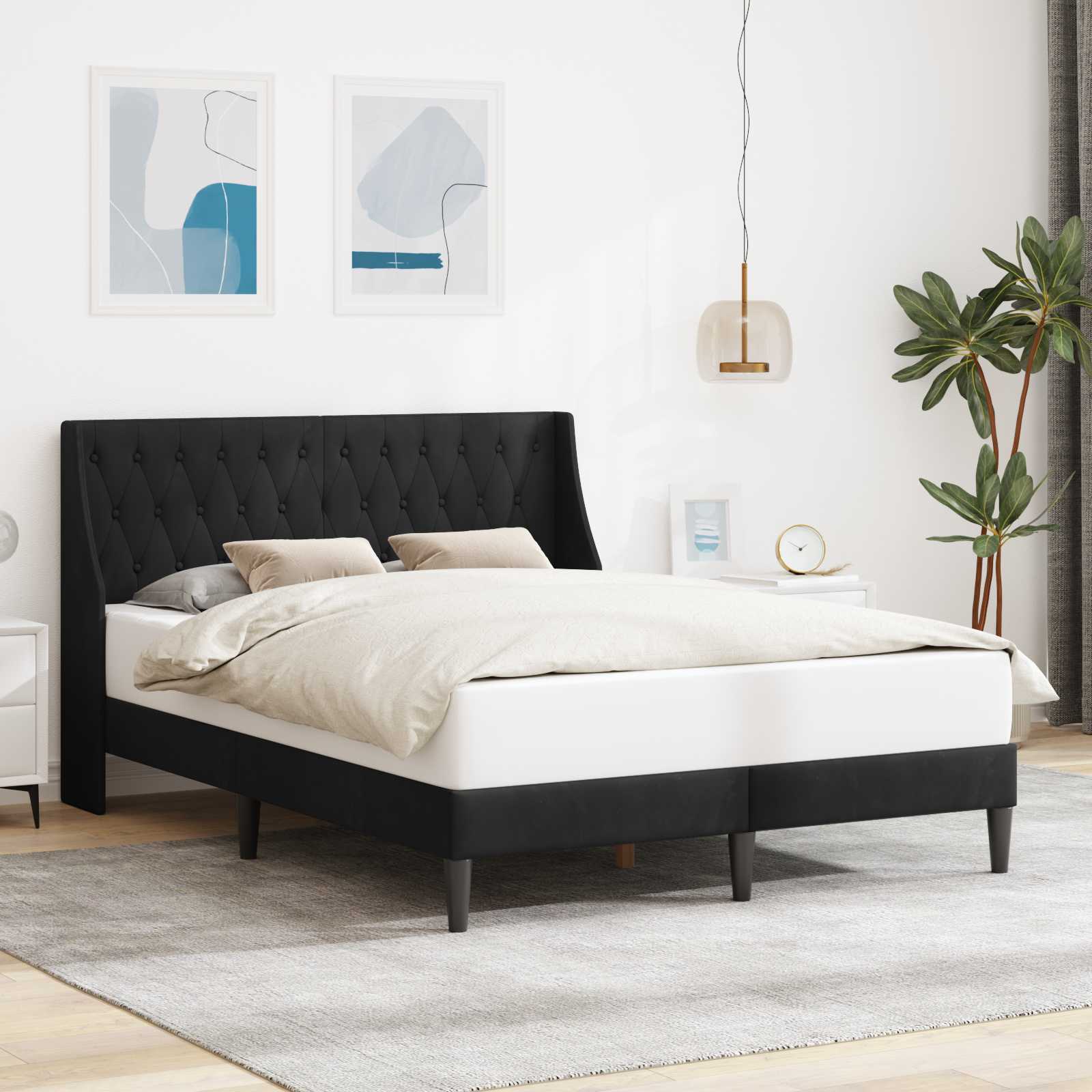 Krevetna konstrukcija s uzglavljem Crna 140 x 200 cm Baršun