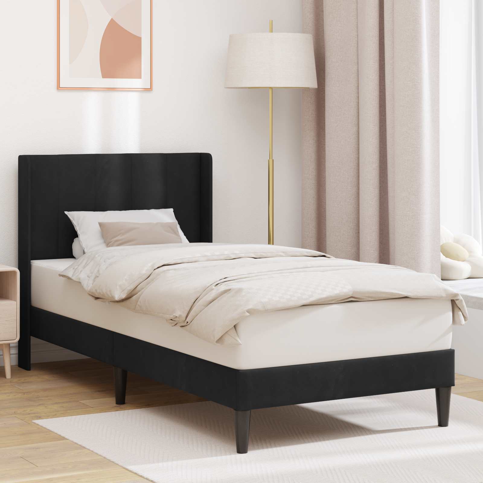 Krevetna konstrukcija s uzglavljem Crna 90 x 200 cm Baršun
