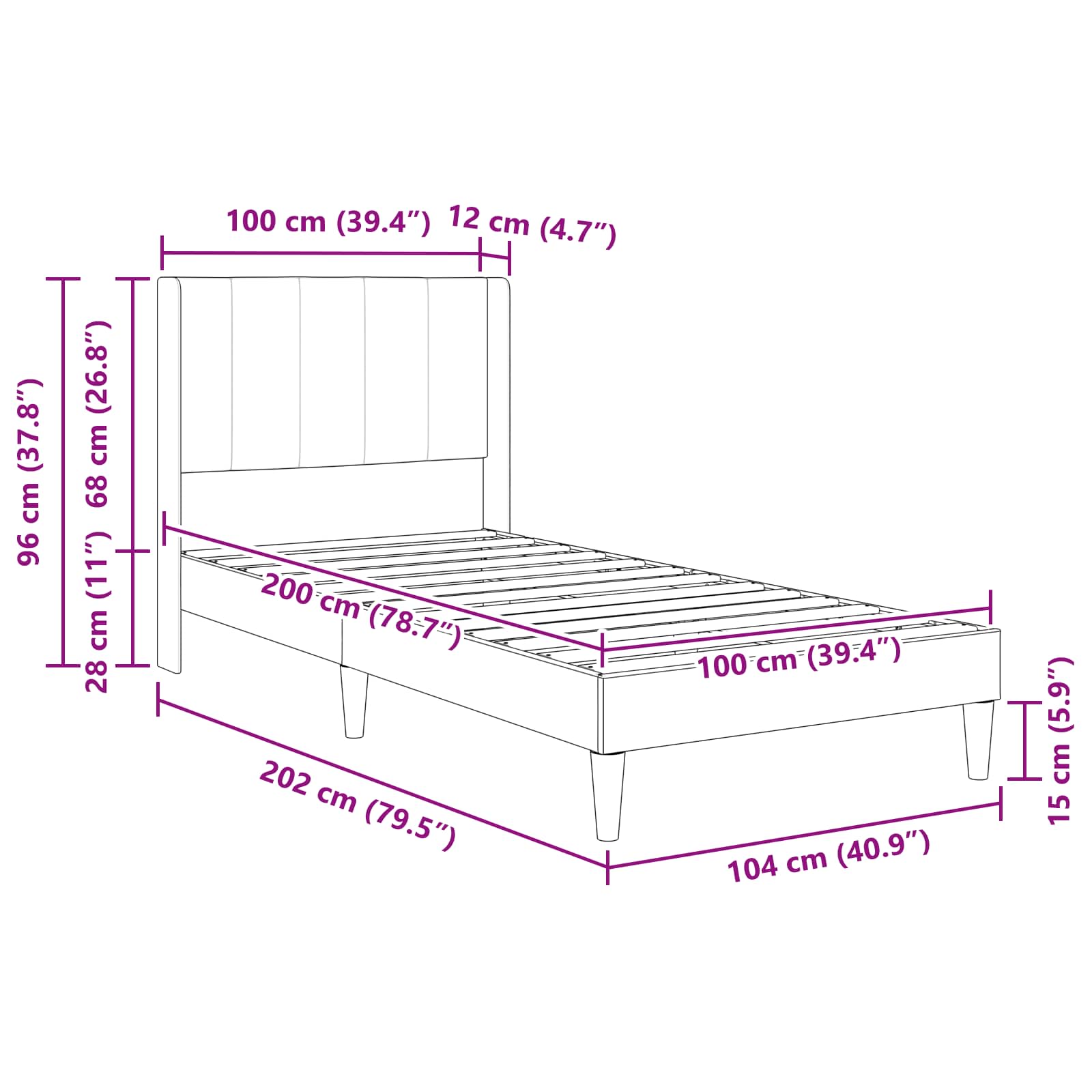 Krevetna konstrukcija s uzglavljem Crna 100 x 200 cm Baršun