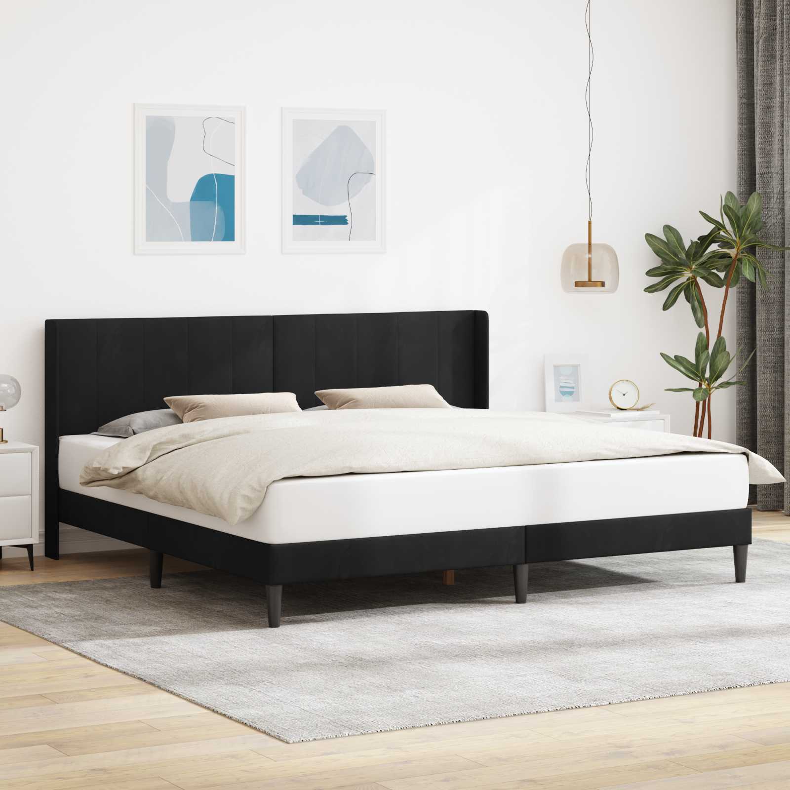 Krevetna konstrukcija s uzglavljem Crna 200 x 200 cm Baršun