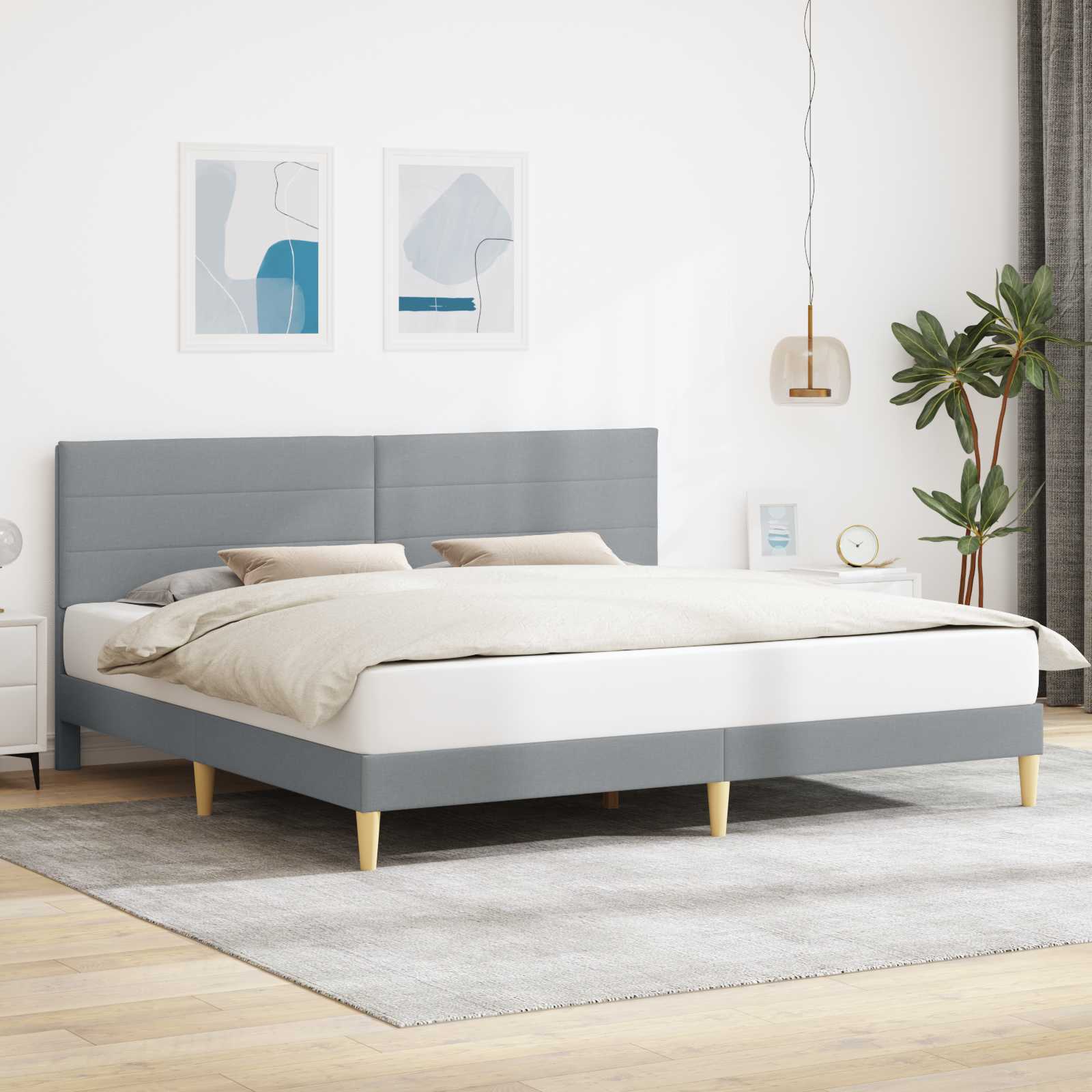 Krevetna konstrukcija Svjetlosiva 200 x 200 cm Tkanina