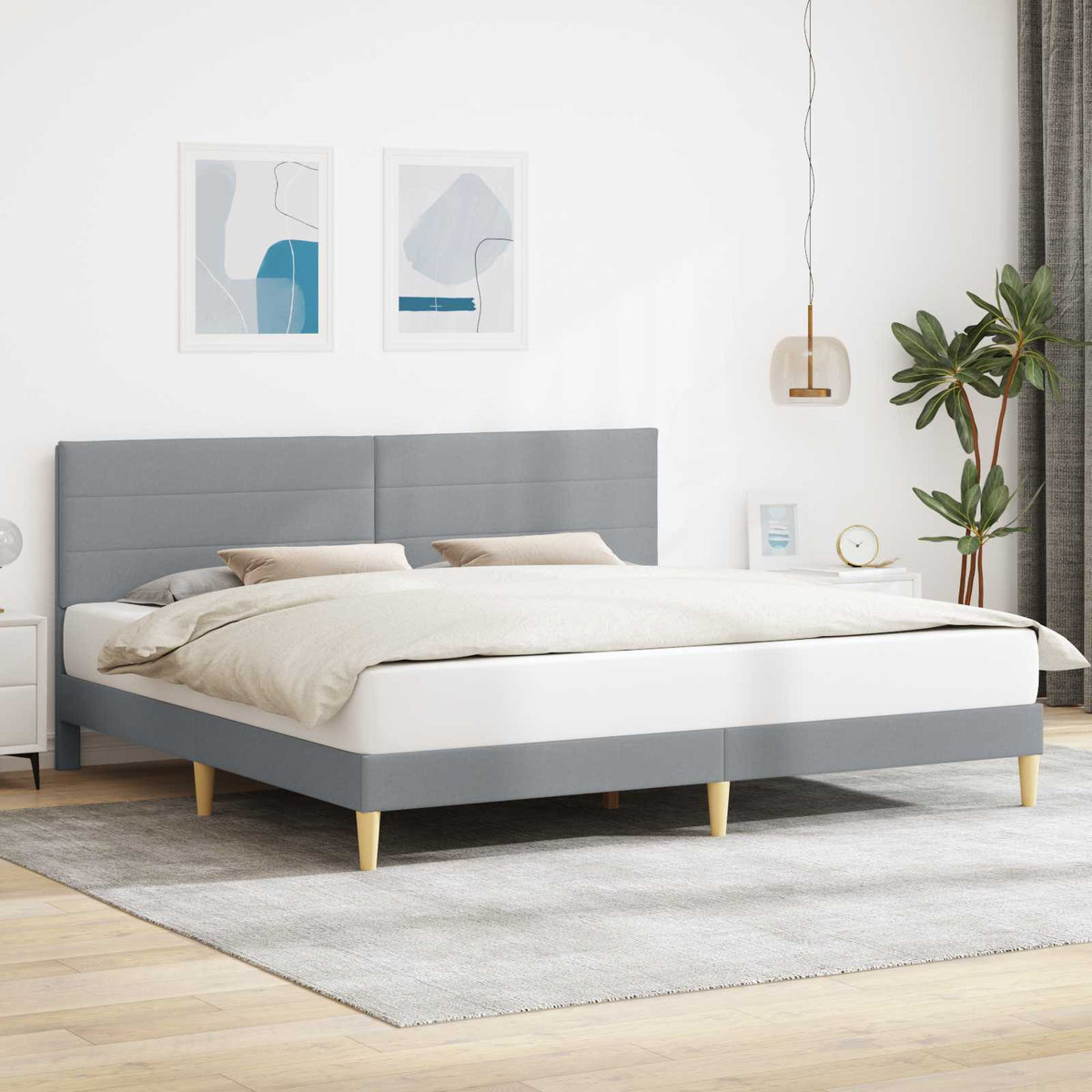 Krevetna konstrukcija Svjetlosiva 200 x 200 cm Tkanina