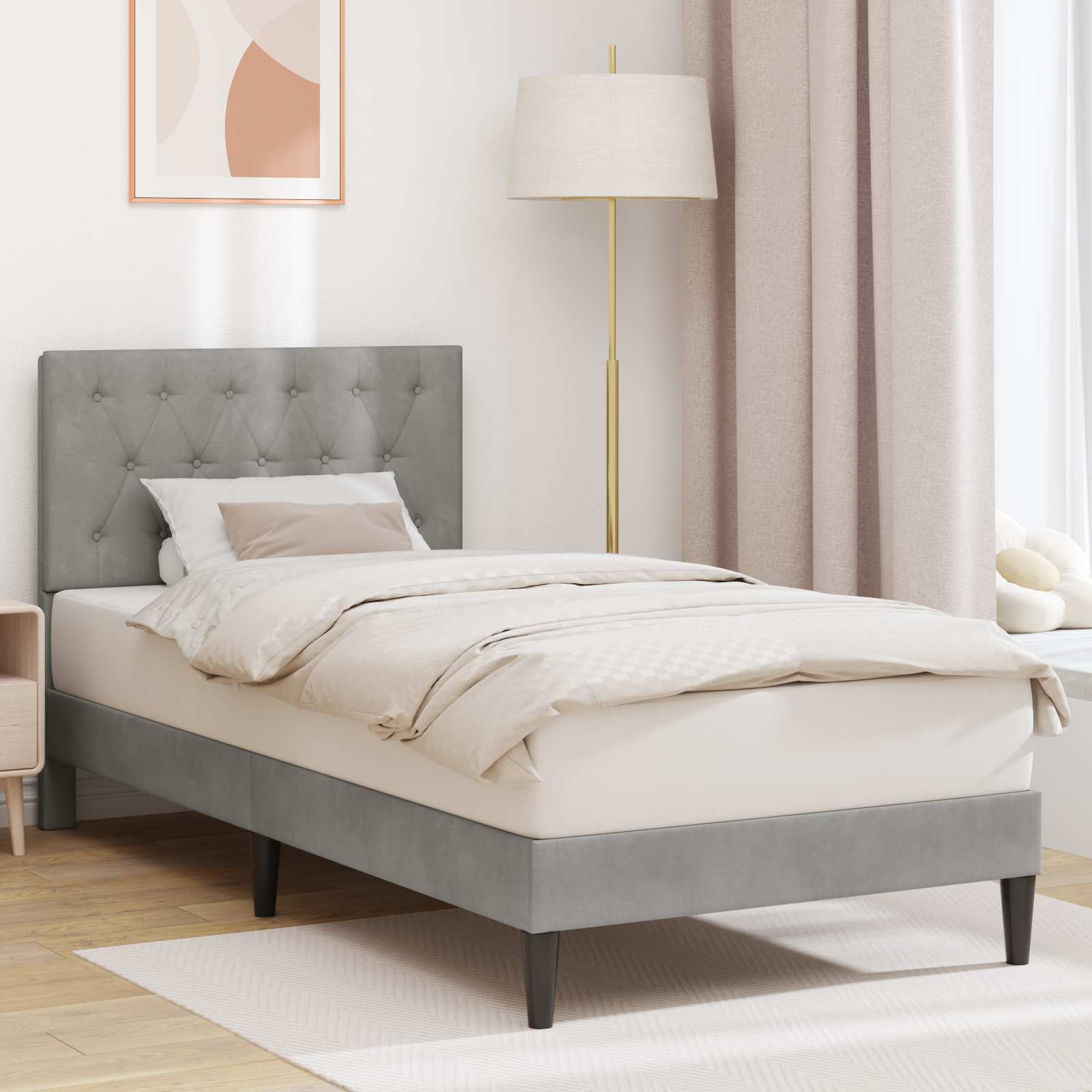 Krevetna konstrukcija Svjetlosiva 90 x 200 cm Baršun