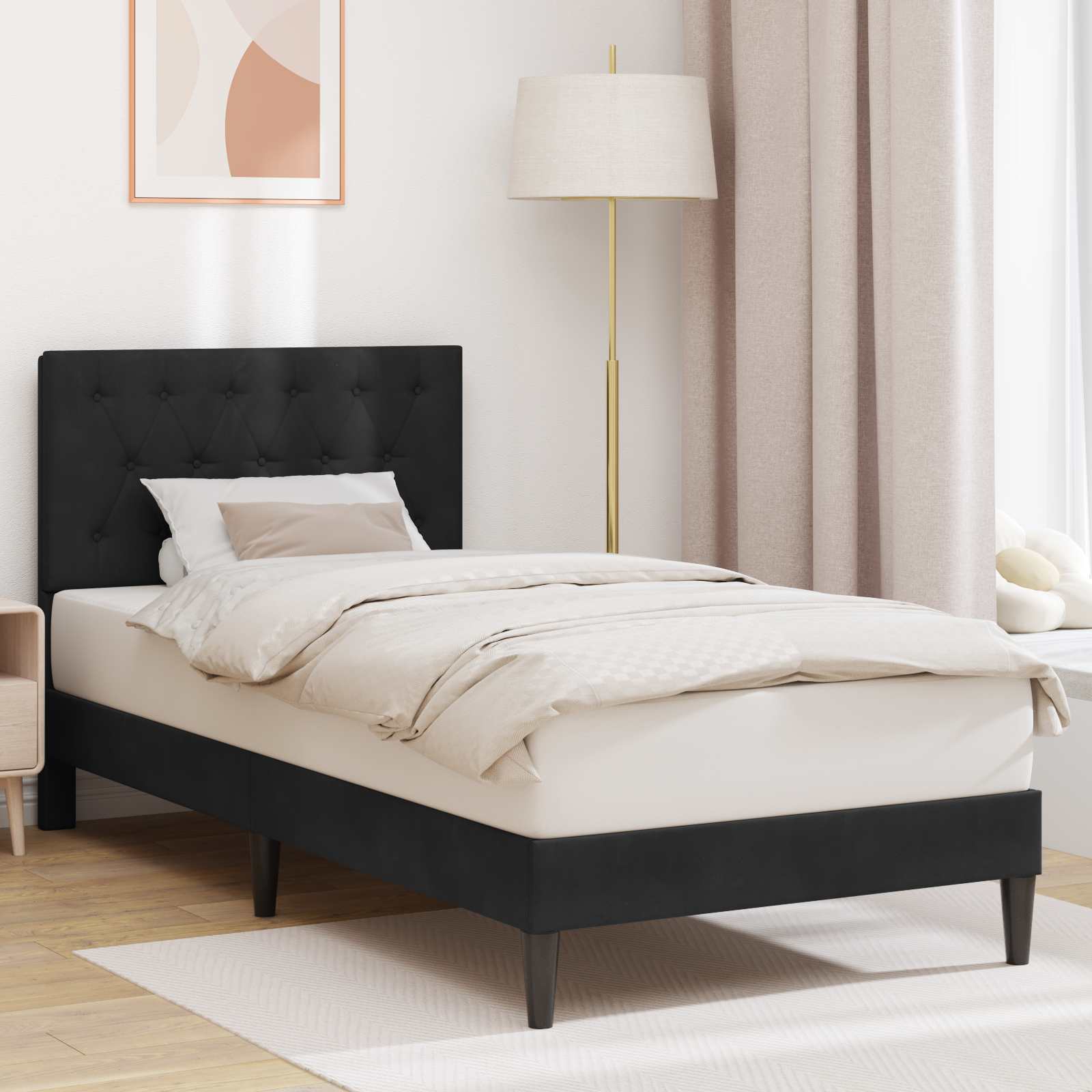 Krevetna konstrukcija s uzglavljem Crna 90 x 200 cm Baršun