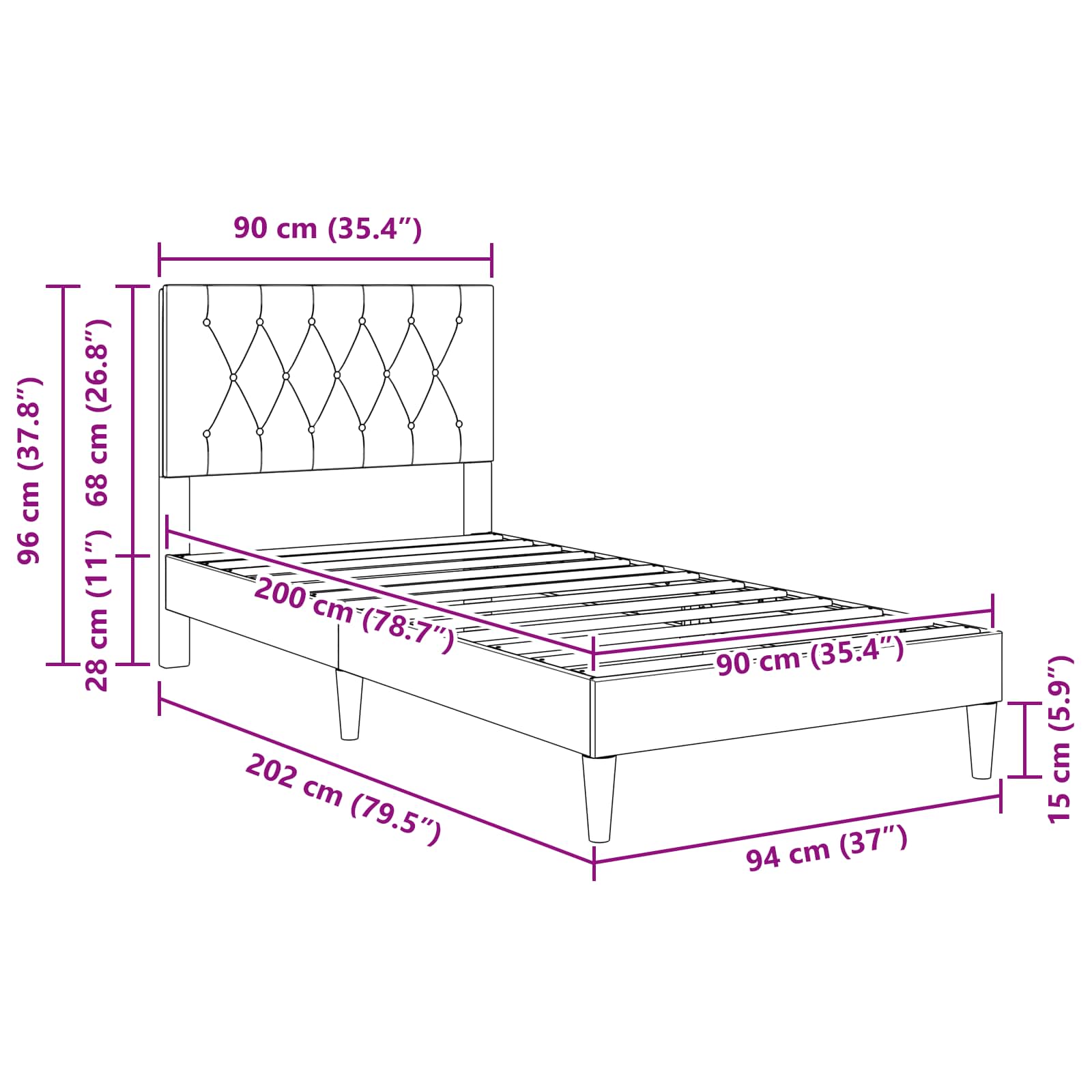 Krevetna konstrukcija s uzglavljem Plava 90 x 200 cm Baršun