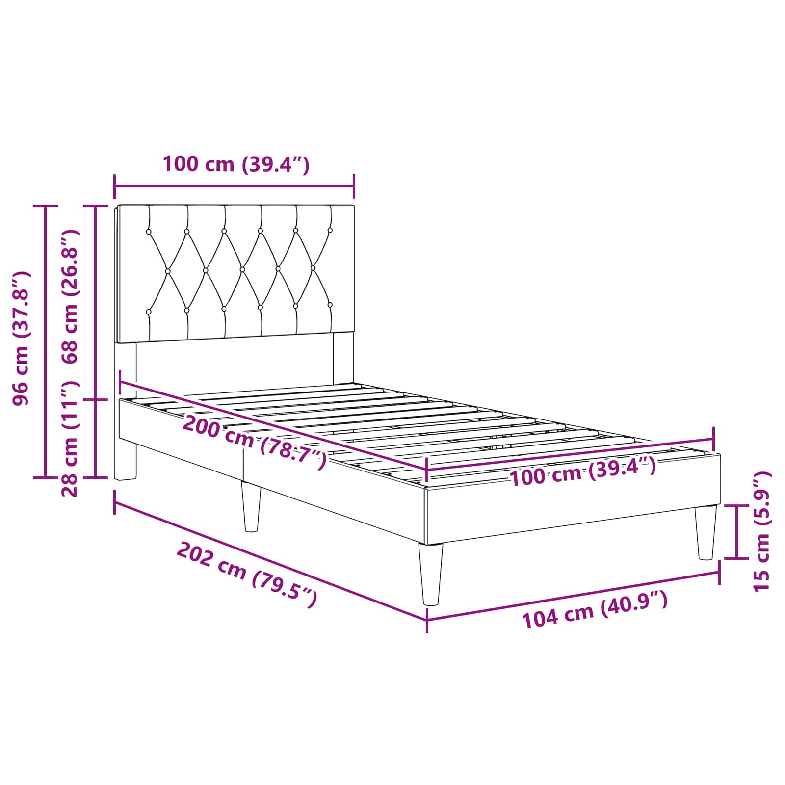 Krevetna konstrukcija Tamnosiva 100 x 200 cm Baršun