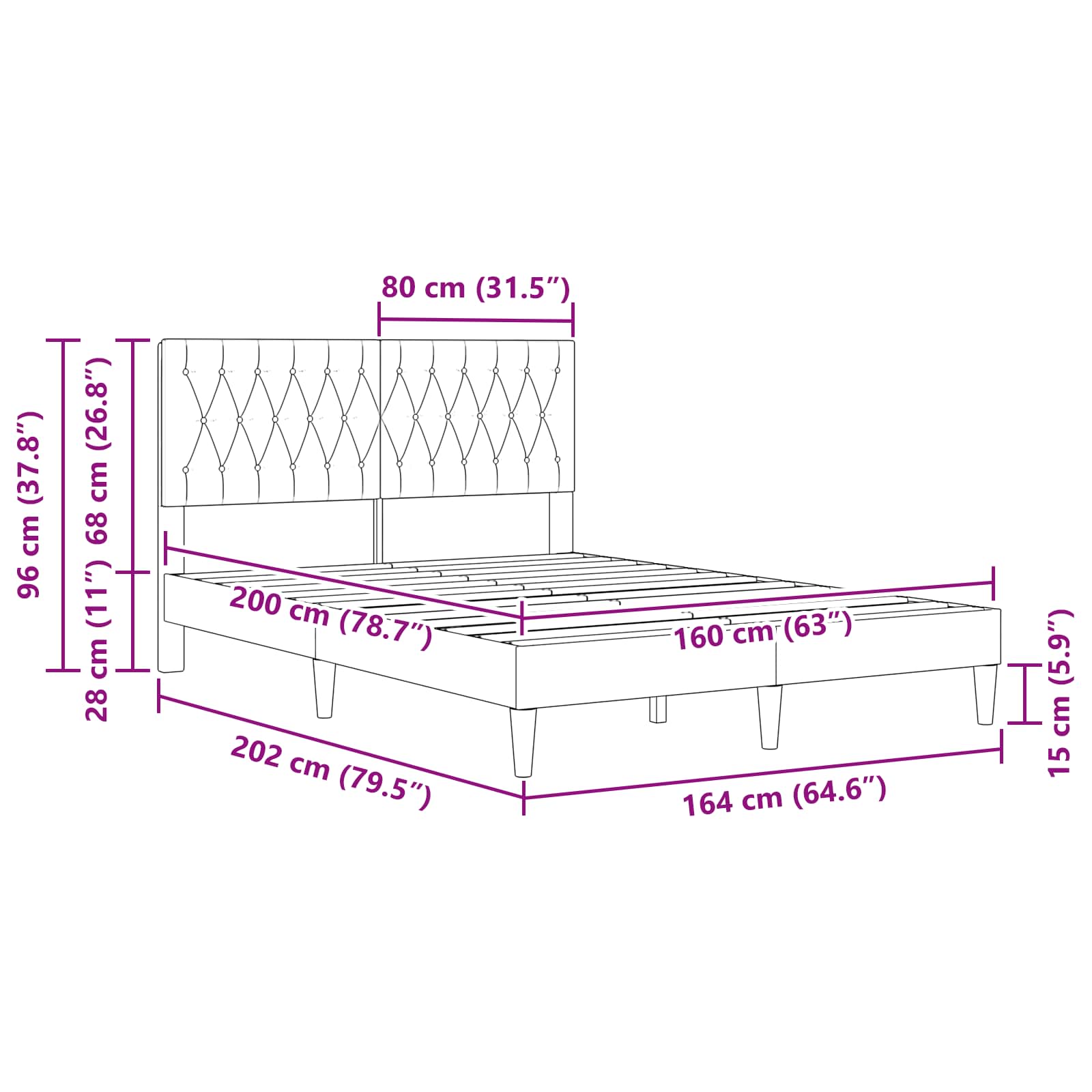Krevetna konstrukcija Tamnosiva 160 x 200 cm Baršun