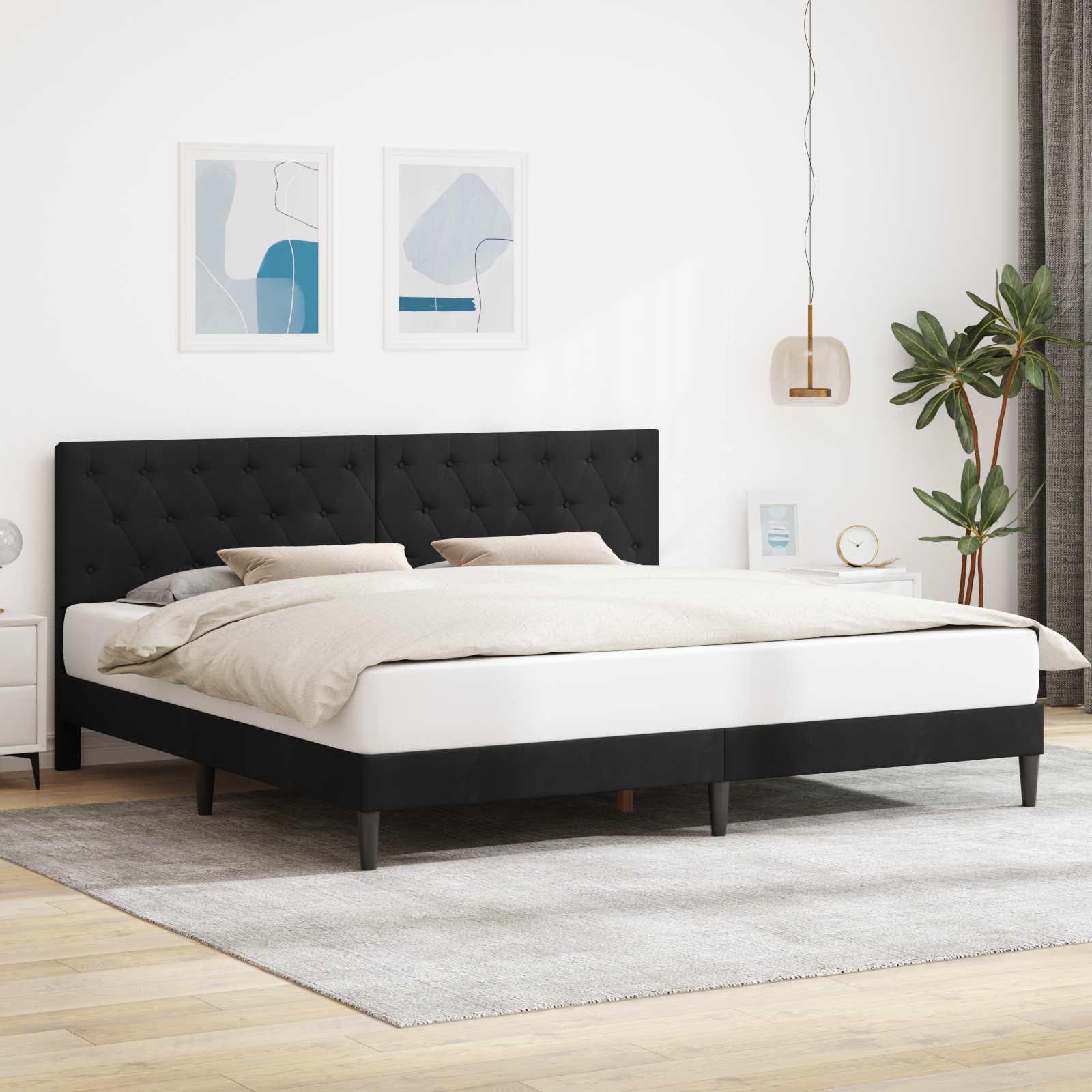 Krevetna konstrukcija s uzglavljem Crna 200 x 200 cm Baršun