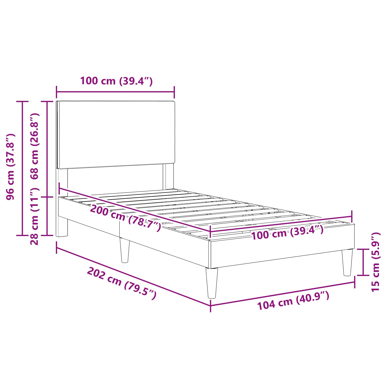 Krevetna konstrukcija Tamnosiva 100 x 200 cm Kordura tekstil