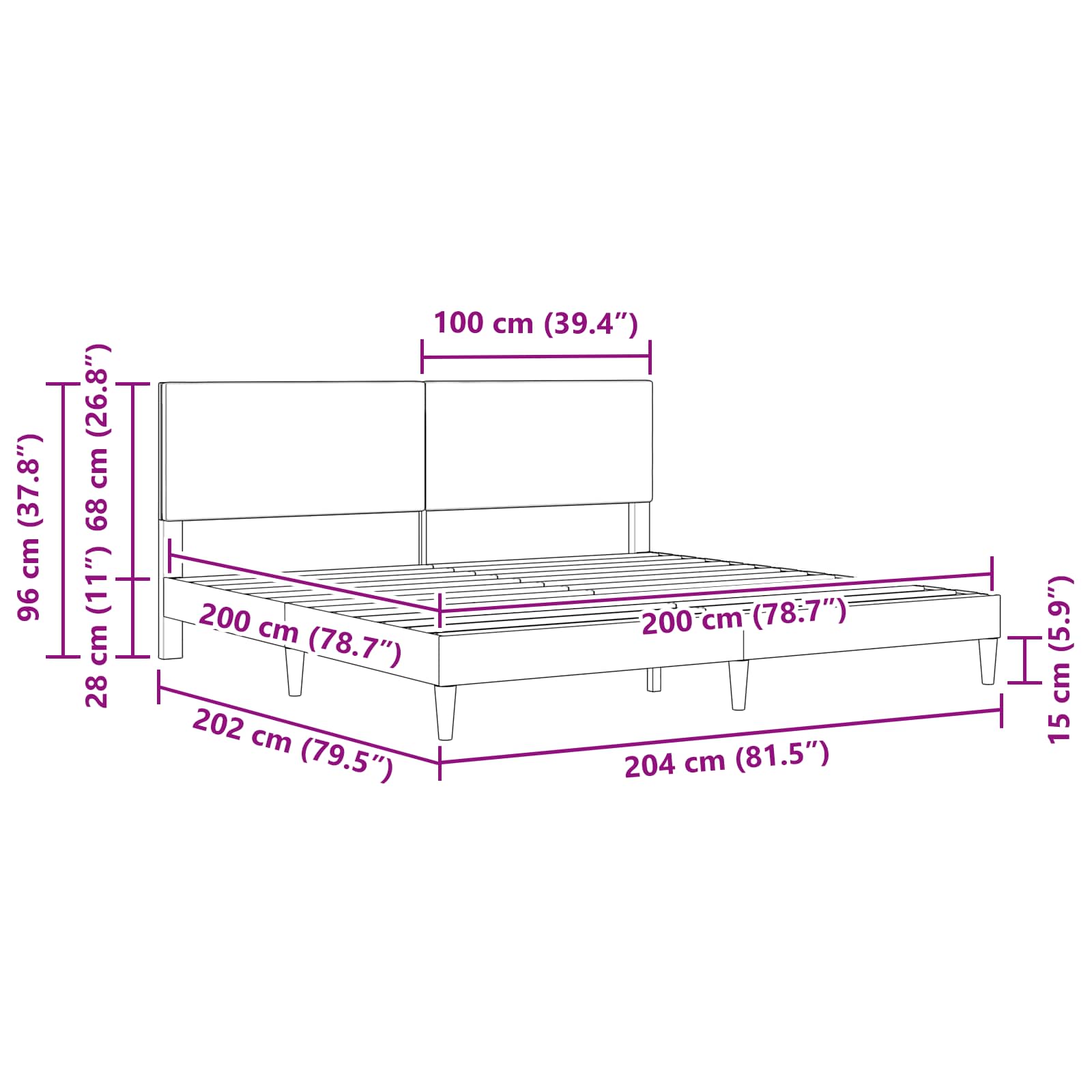 Krevetna konstrukcija Tamnosiva 200 x 200 cm Kordura tekstil