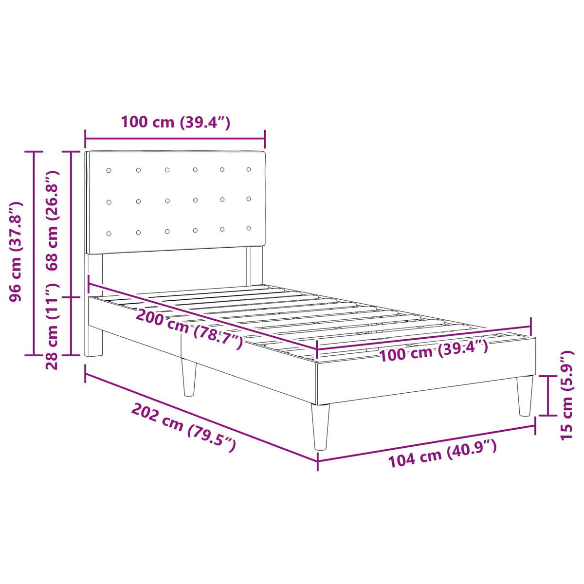Krevetna konstrukcija Svjetlosiva 100 x 200 cm Tkanina