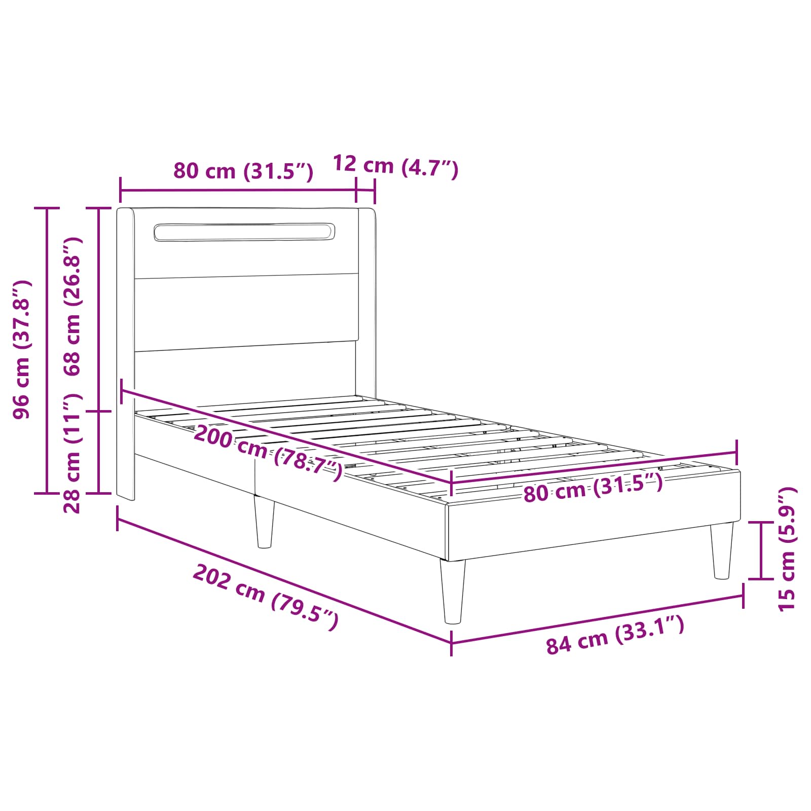 Krevetna konstrukcija Crna 80 x 200 cm Umjetna koža