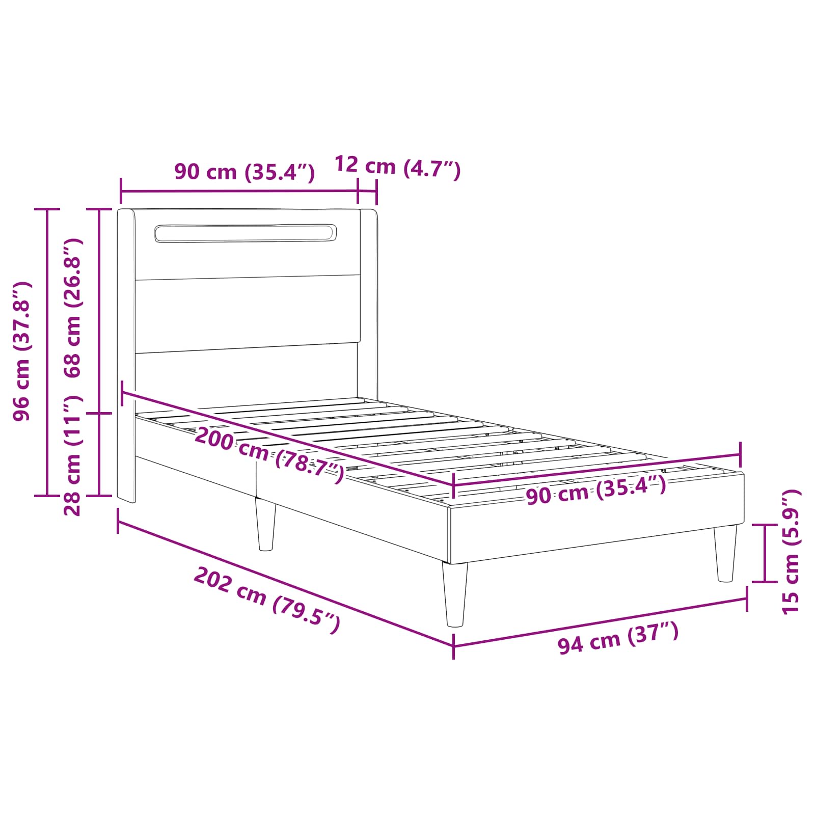 Krevetna konstrukcija Bijela 90 x 200 cm Umjetna koža