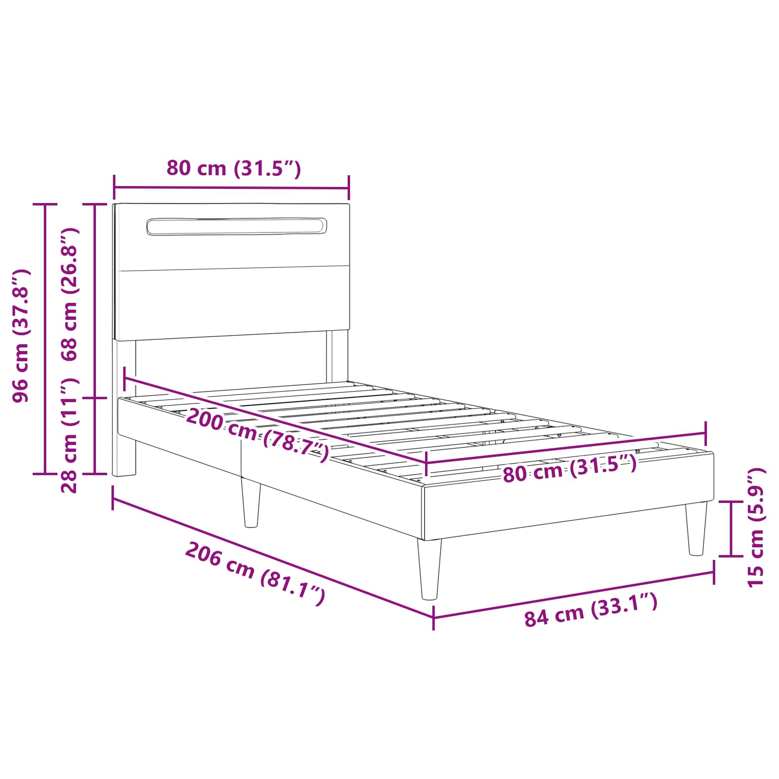 Krevetna konstrukcija Crna 80 x 200 cm Umjetna koža