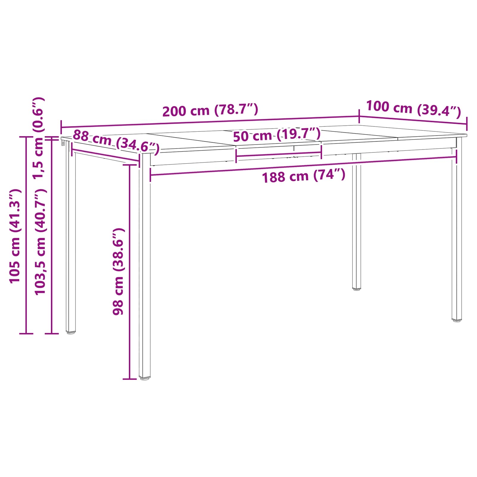 Stol za bar Prirodna 200 x 100 x 105 cm Čvrsto borovo drvo