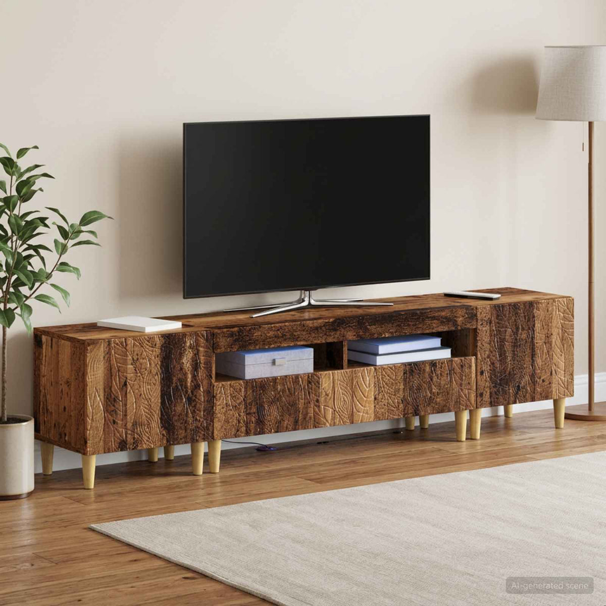 5-dijelni LED TV ormarić Staro drvo Konstruirano drvo