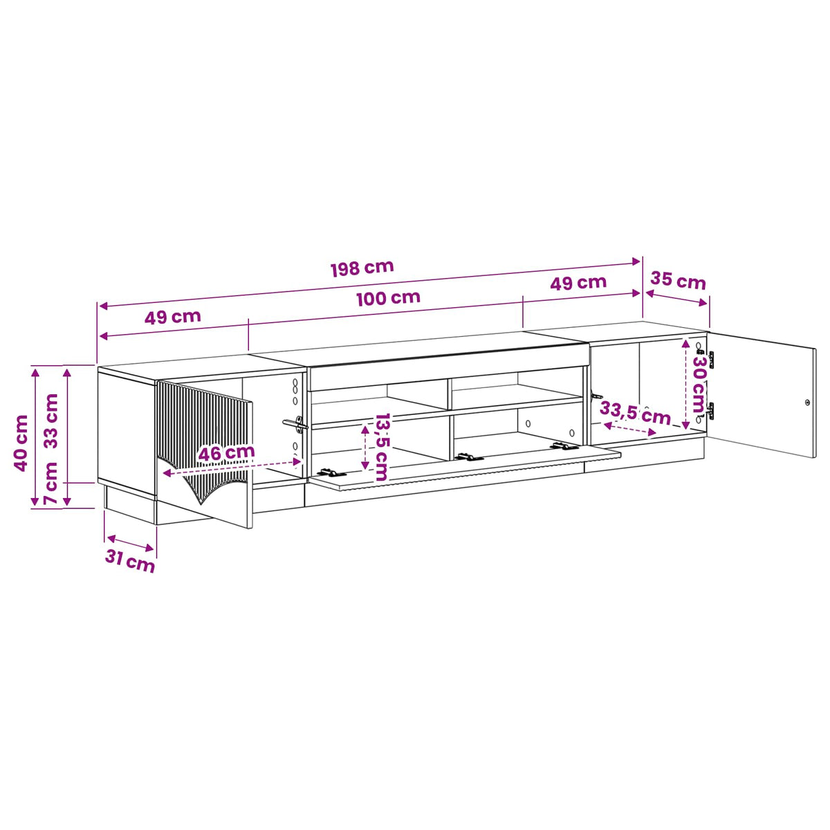 LED TV kabinet HOORN 3 kom. Hrast artisan Konstruirano drvo Siva 100 x 35 x 40 cm