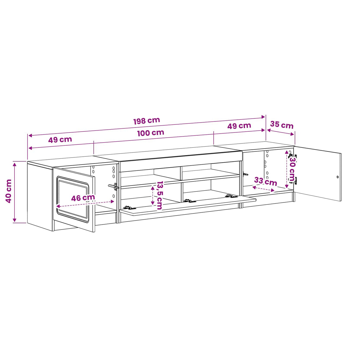 LED TV kabinet UTRECHT 3 kom. Bijela visokog sjaja 100 x 35 x 40 cm