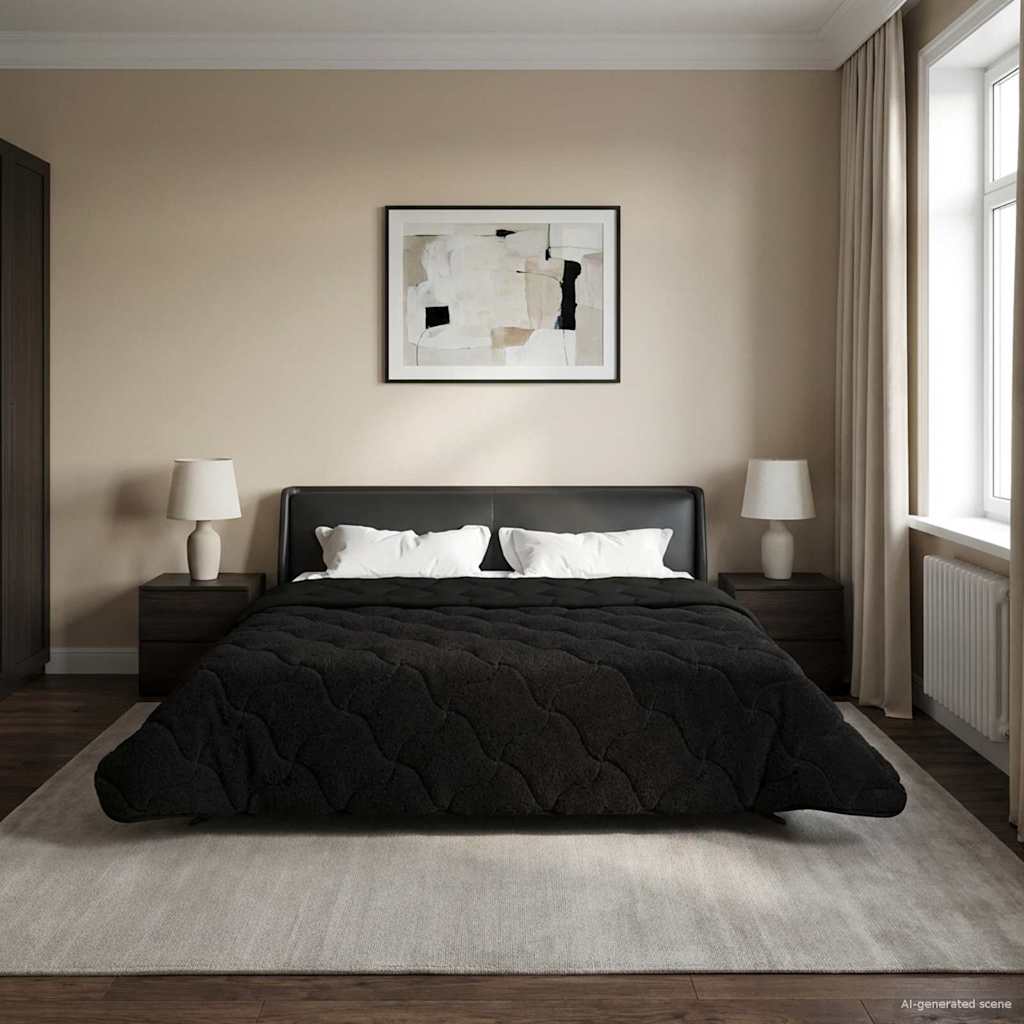 Zimska pokrivača Crna 200 x 240 cm Mikrofibra i teddy flis