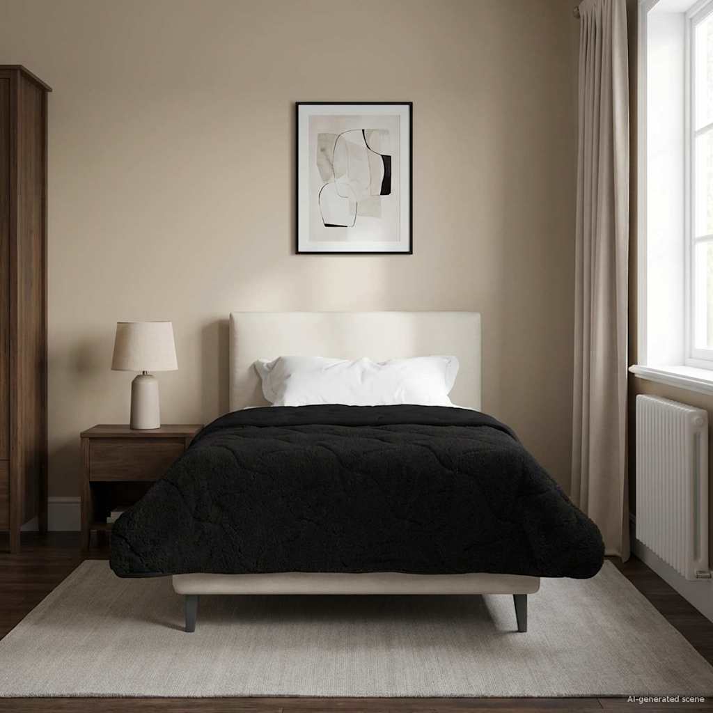 Zimska pokrivača Crna 155 x 220 cm Mikrofibra i teddy flis