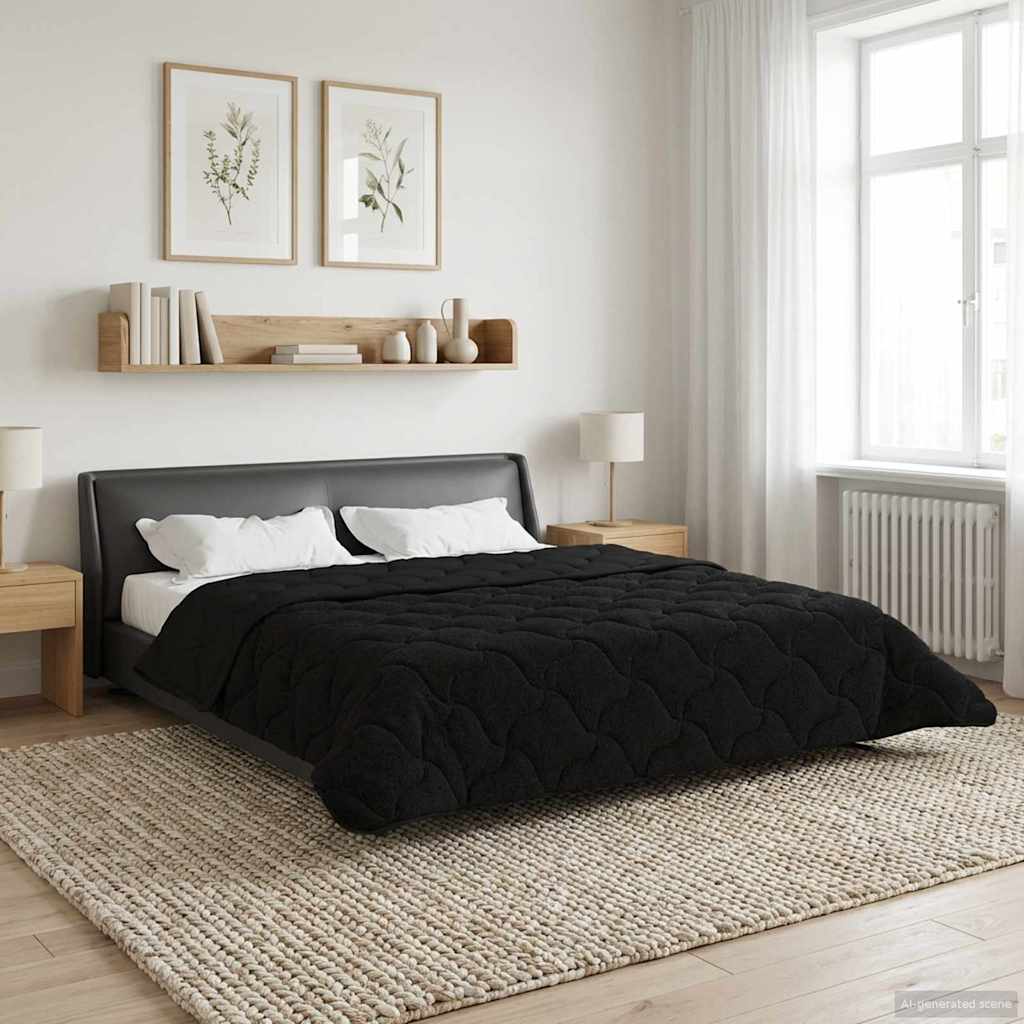 Zimska pokrivača Crna 220 x 260 cm Mikrofibra i teddy flis