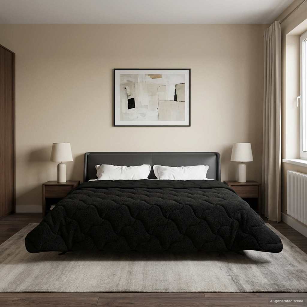 Zimska pokrivača Crna 220 x 260 cm Mikrofibra i teddy flis
