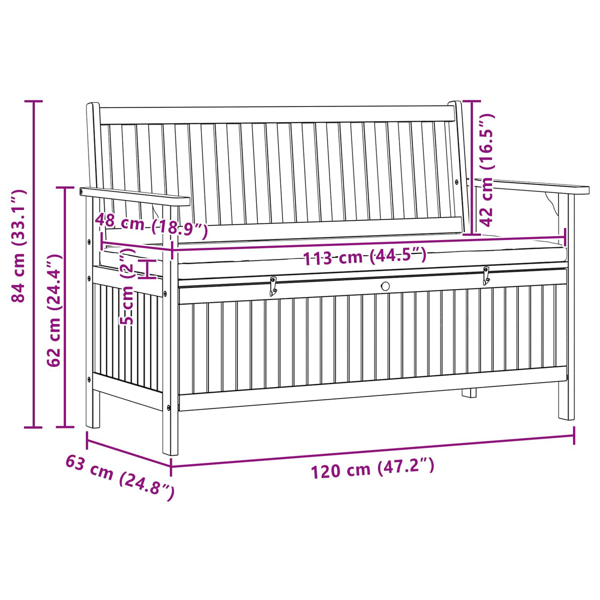 Klupa za pohranu 2 -Seater 120 x 63 x 84 cm Pravokutni