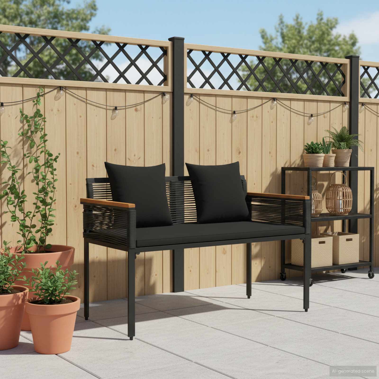 Vanjska klupa s jastukom Crna 117 x 54 x 74.5 cm poliratan