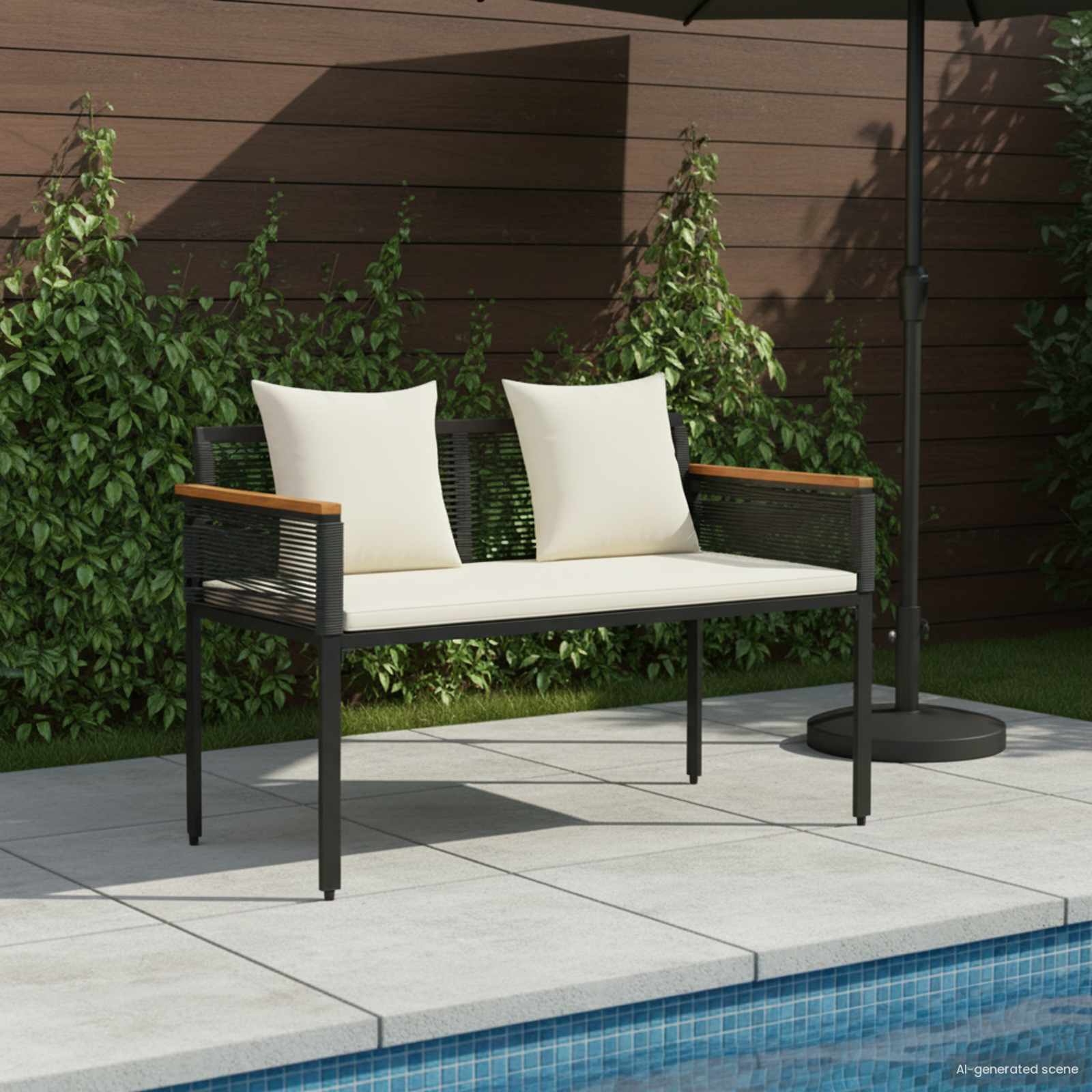Vanjska klupa Crna i krem-bijela 117 x 54 x 74.5 cm poliratan