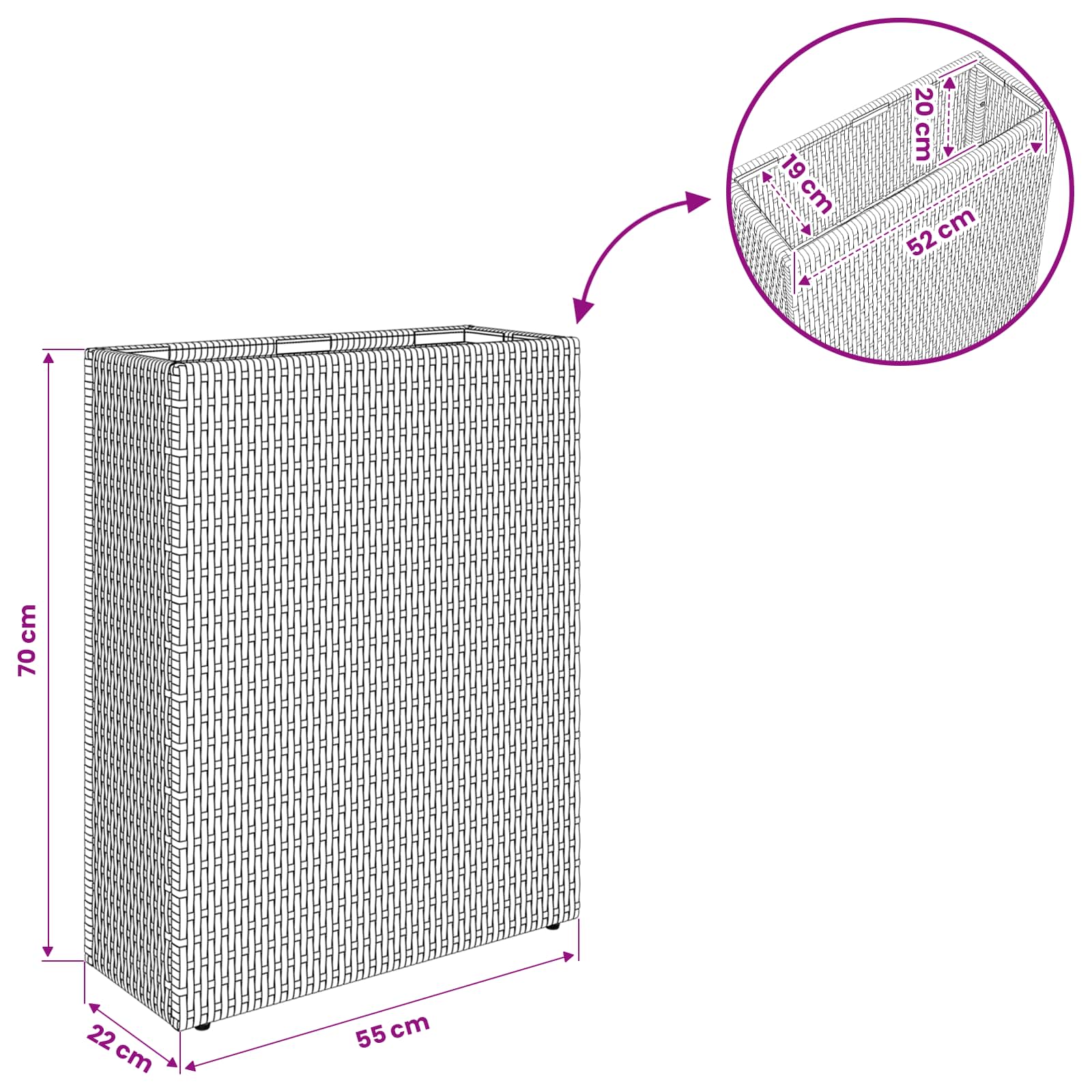 Visoki saksija Crna 55 x 22 x 70 cm poliratan