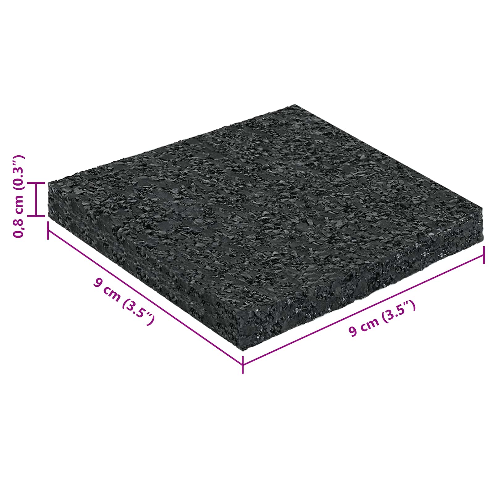 Gumenasti granulatni vanjski pod Crna 9 x 9 x 0,8 cm Guma
