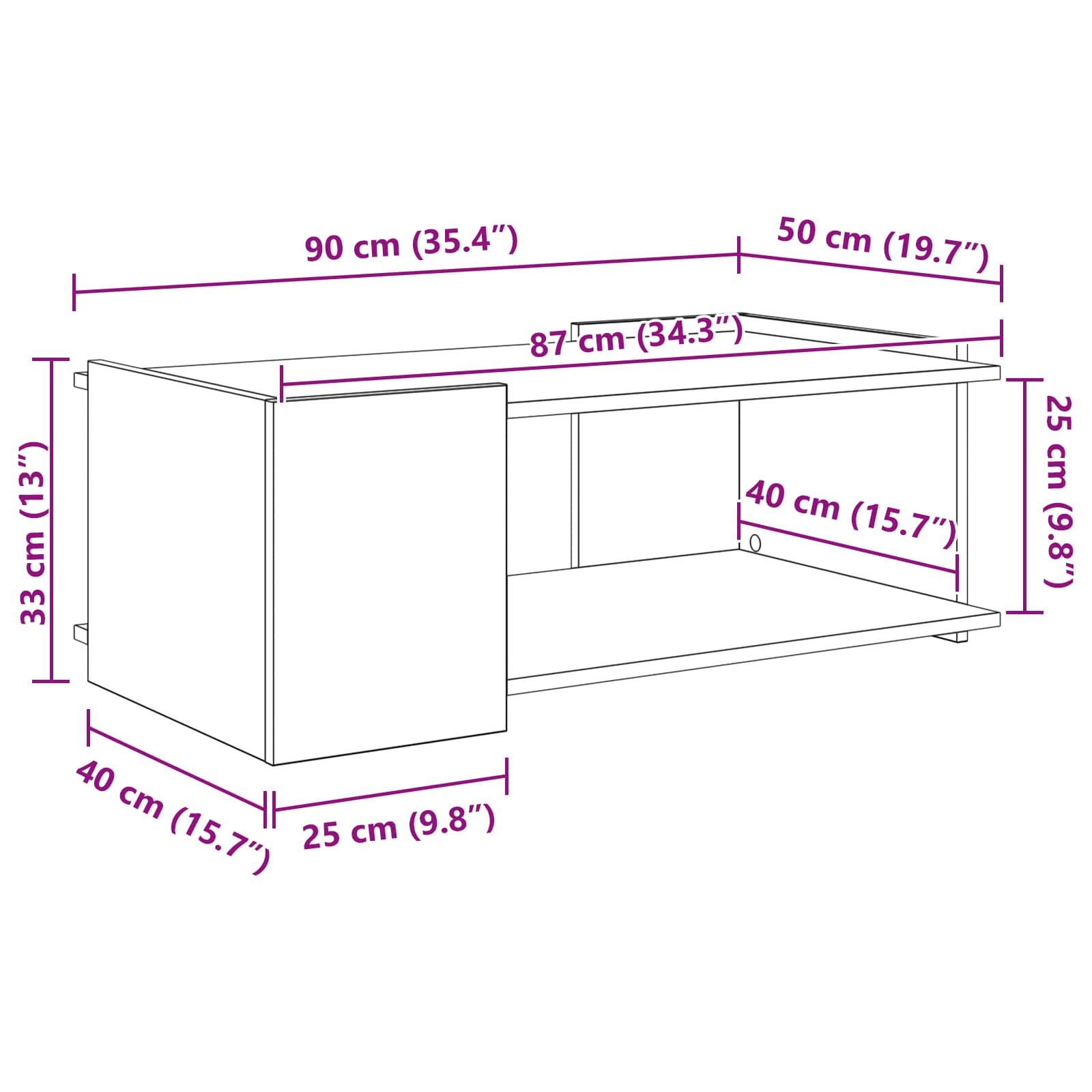 Kava Stol Betonska siva 90 x 50 x 33 cm Konstruirano drvo
