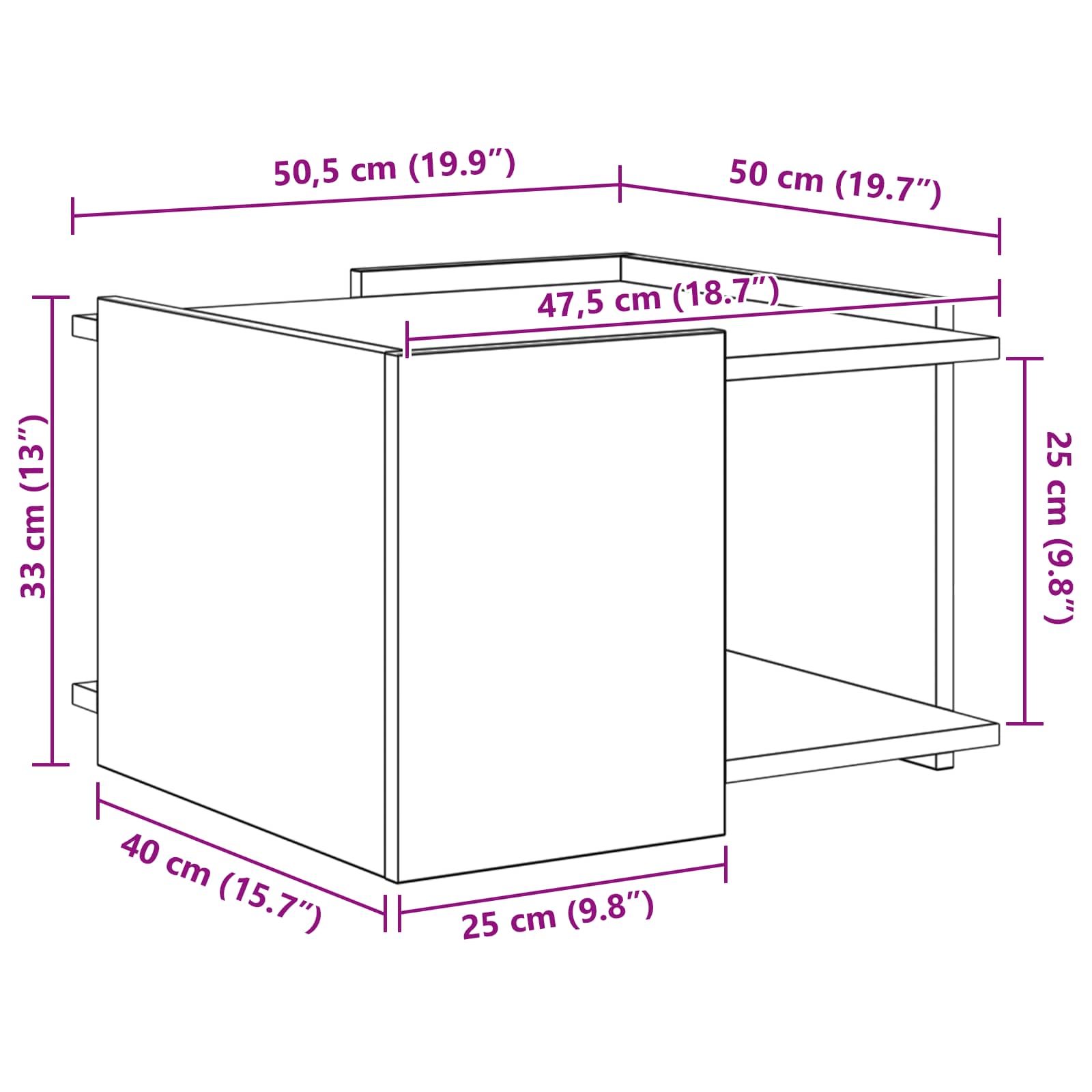 Kava Stol Siva sonoma 50,5 x 50 x 33 cm Konstruirano drvo