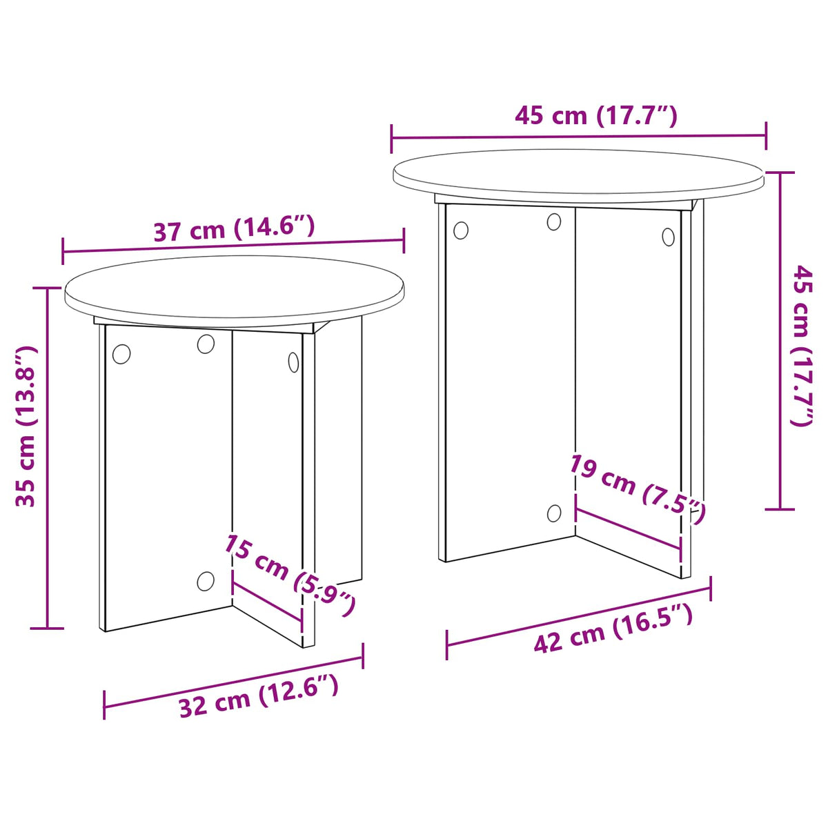 Set pomoćnih stolića s pohranom 2 pcs Konstrukcijsko drvo