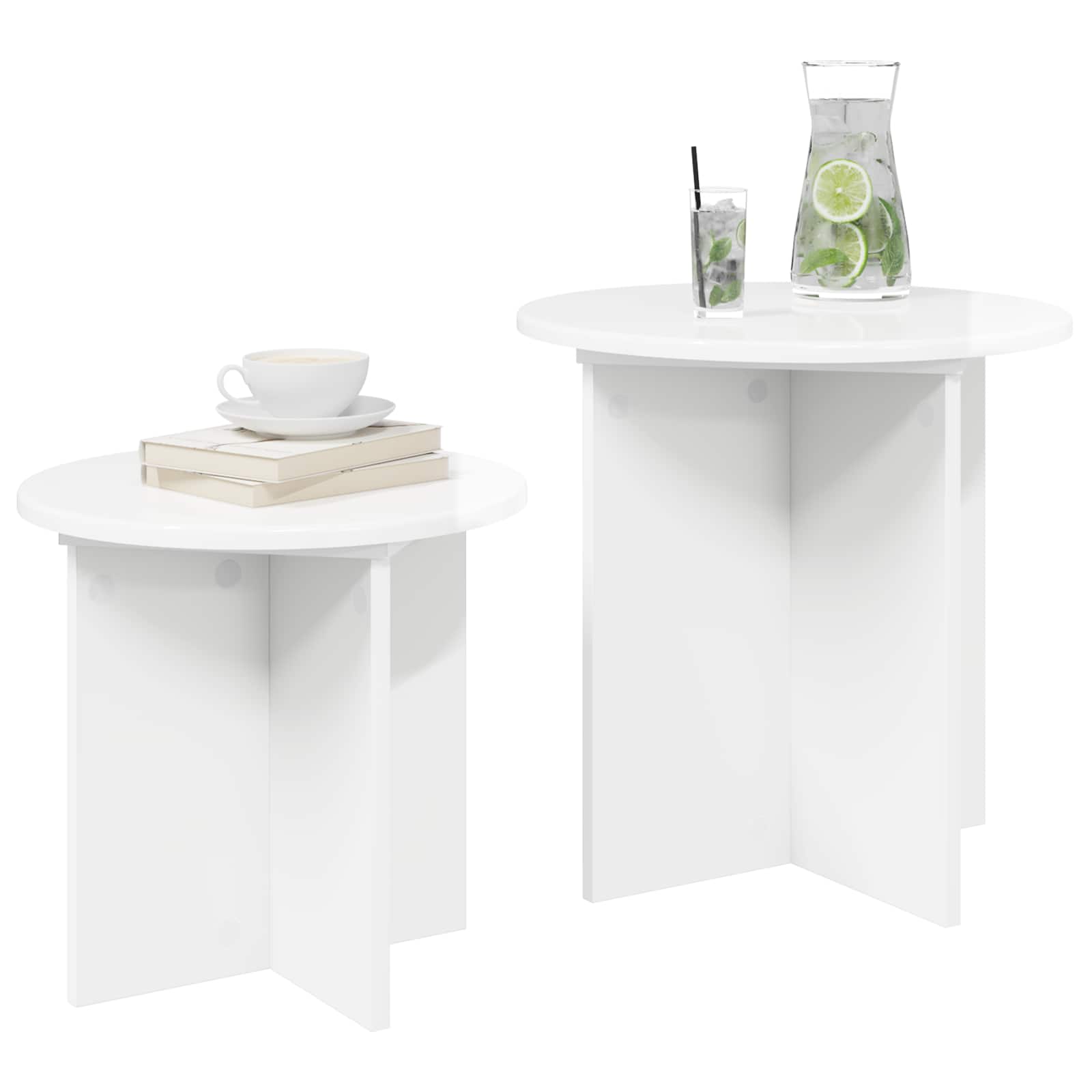Set pomoćnih stolića s pohranom 2 pcs Bijela visokog sjaja