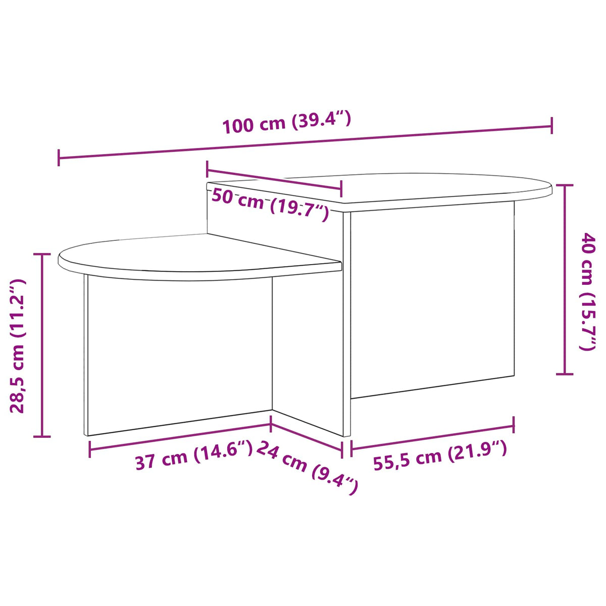 Kava Stol Siva sonoma 100 x 50 x 40 cm Konstruirano drvo