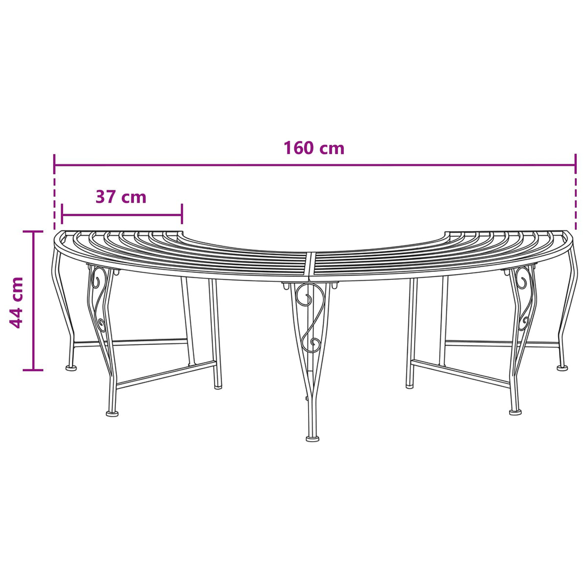 Klupa pod drvetom 4-Broj sjedala 160 x 80 x 44 cm Čelik