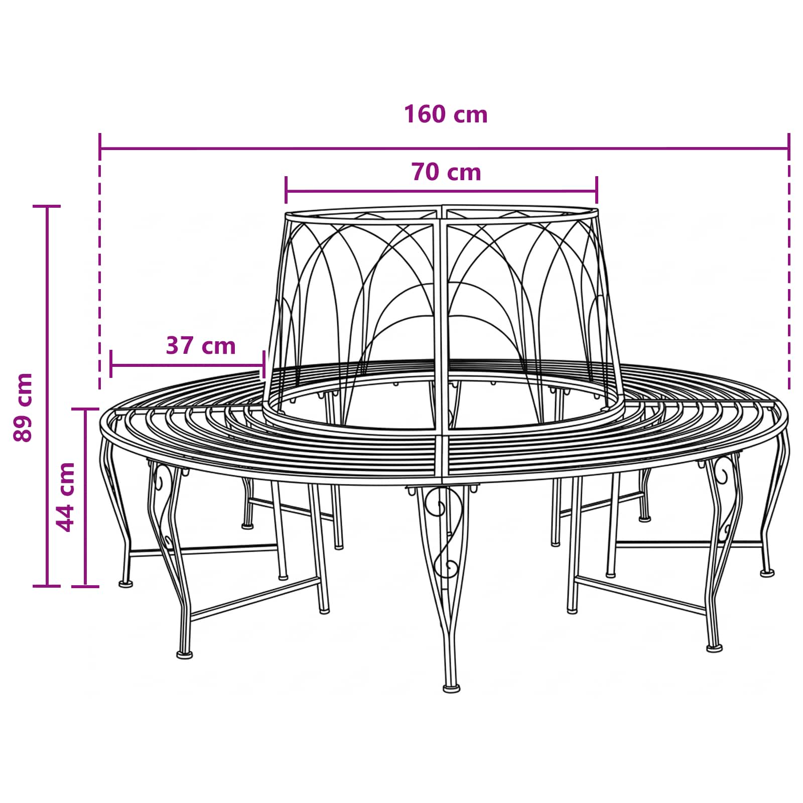 Klupa pod drvetom 8-Broj sjedala Ø 160 x 89 cm Čelik Crna