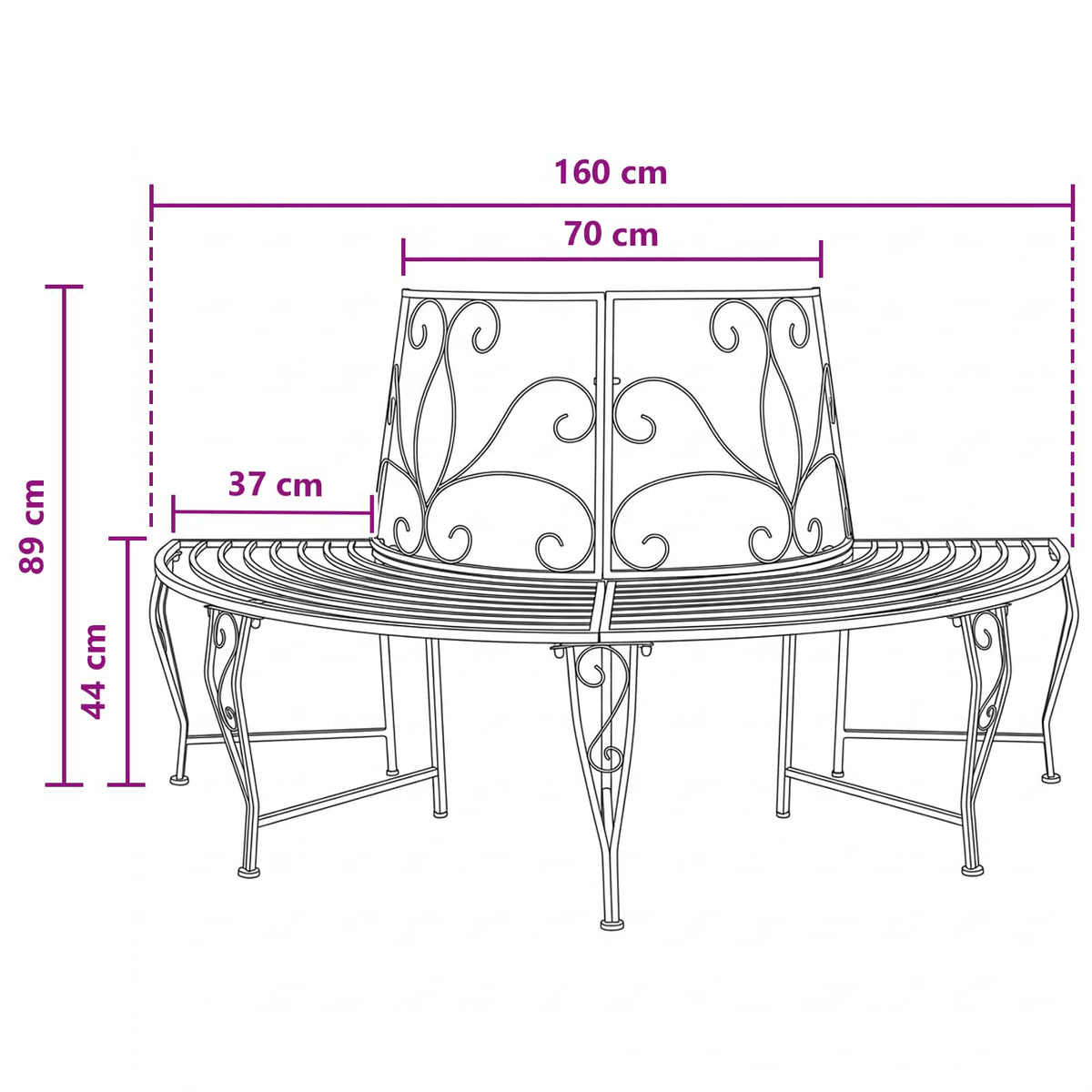 Klupa pod drvetom 4-Broj sjedala 160 x 80 x 89 cm Čelik