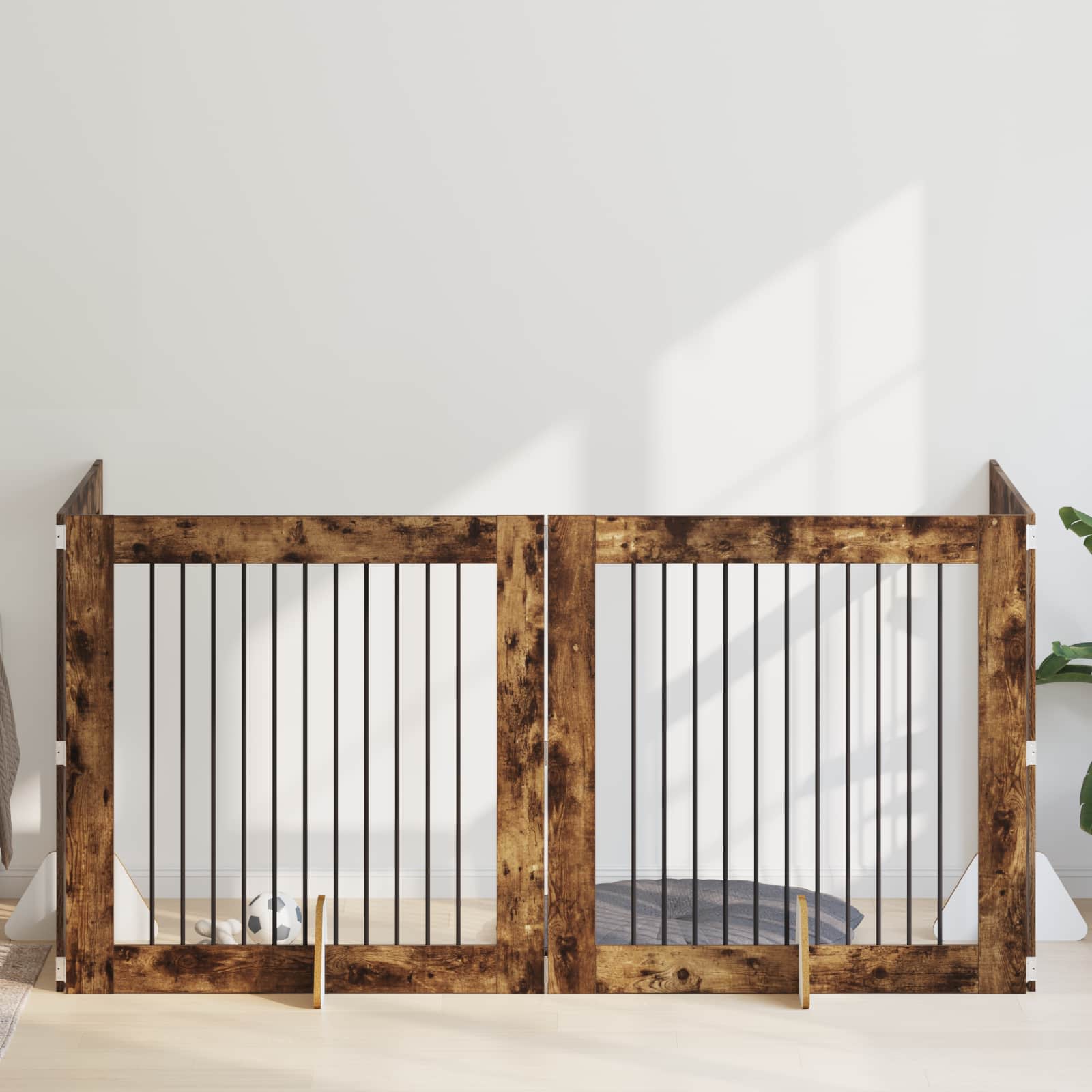 Vrata za pse s postoljem 4 pcs Dimljeni hrast 100 x 100 cm