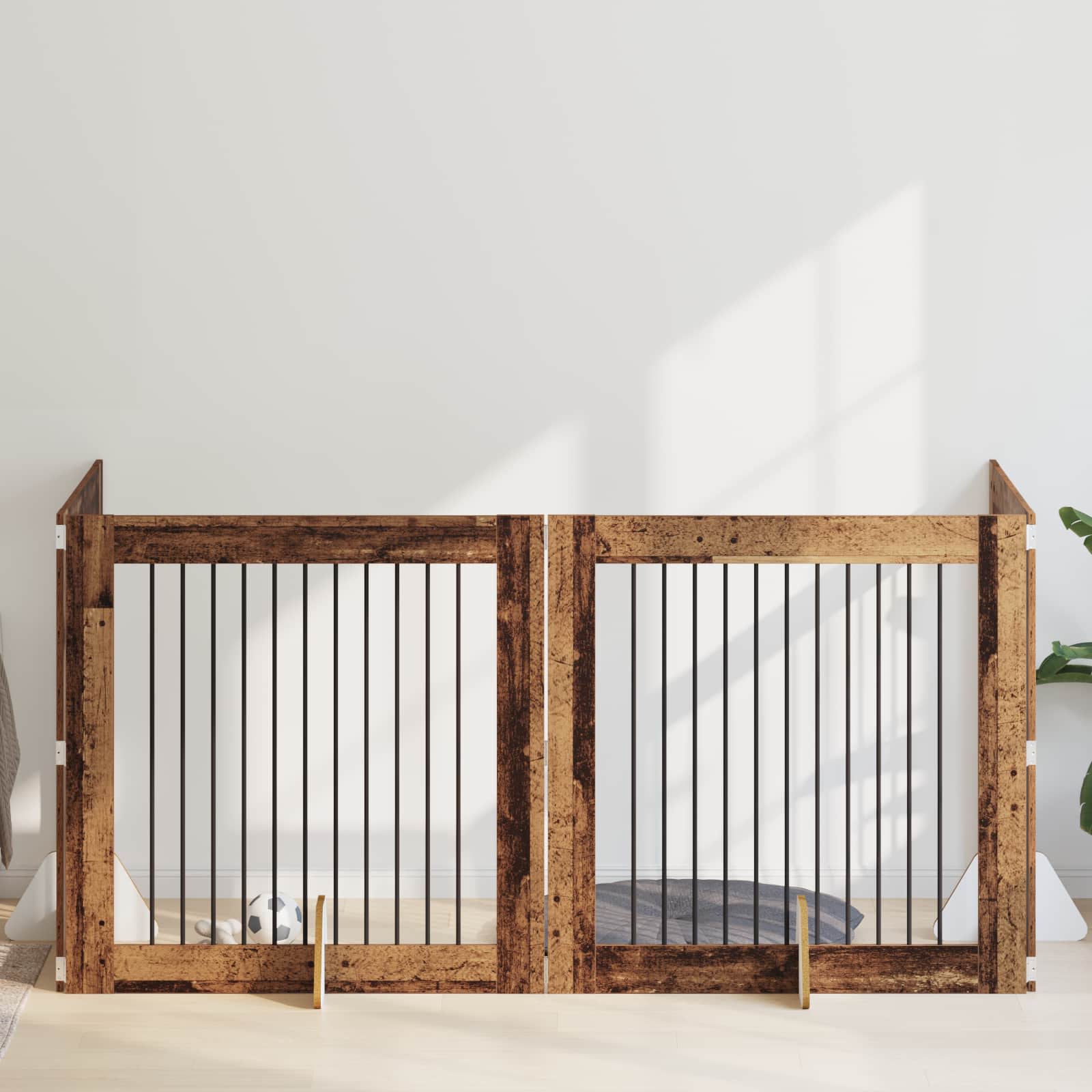 Vrata za pse s postoljem 4 pcs Staro drvo 100 x 100 cm