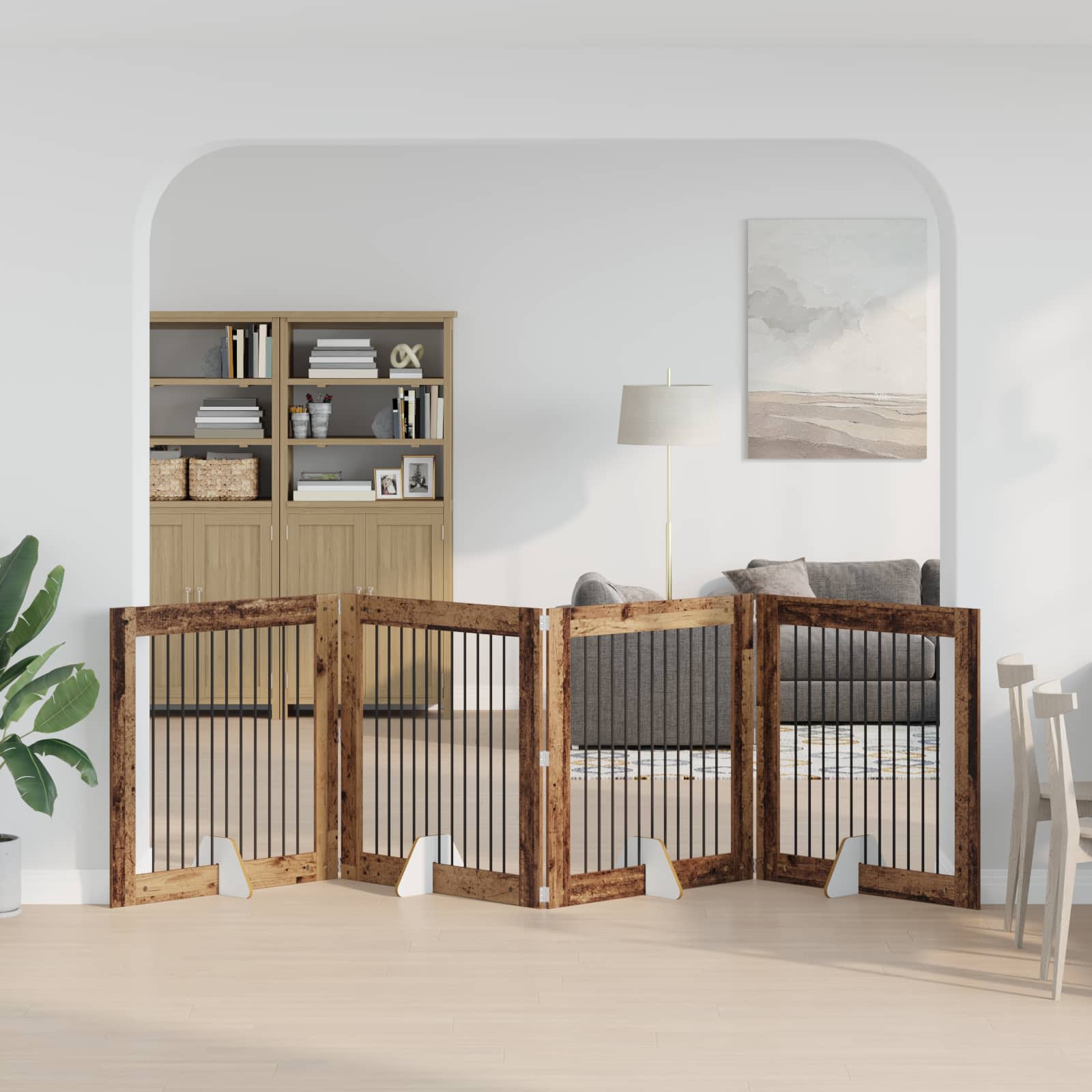 Vrata za pse s postoljem 4 pcs Staro drvo 100 x 100 cm