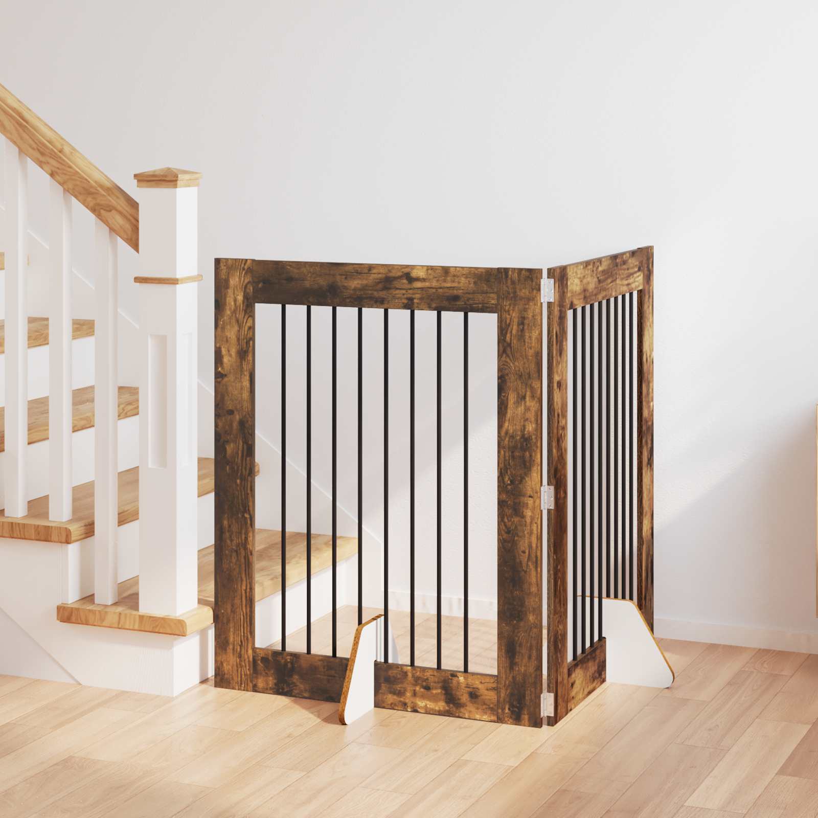 Vrata za pse s postoljem 2 pcs Dimljeni hrast 80 x 100 cm