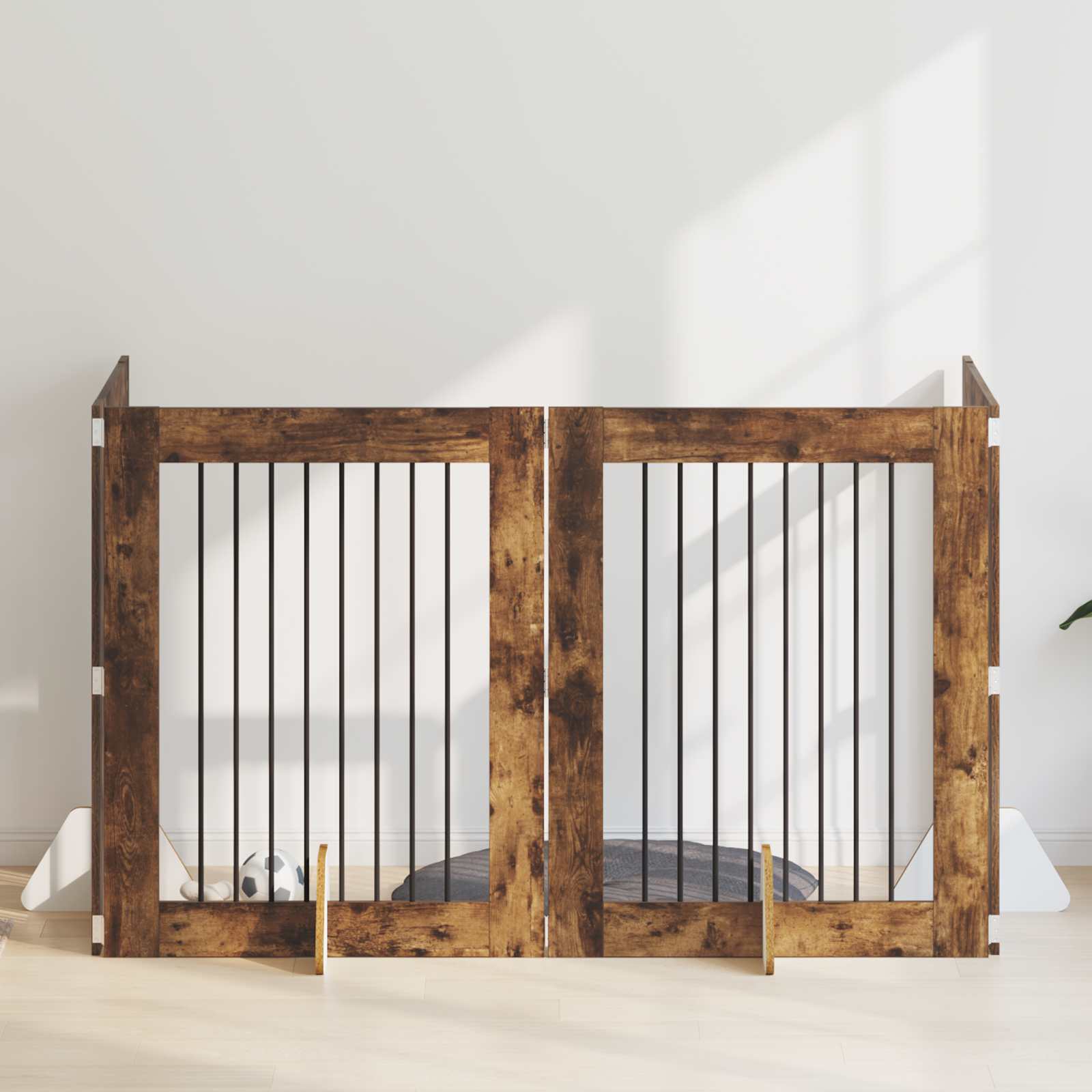Vrata za pse s postoljem 4 pcs Dimljeni hrast 80 x 100 cm