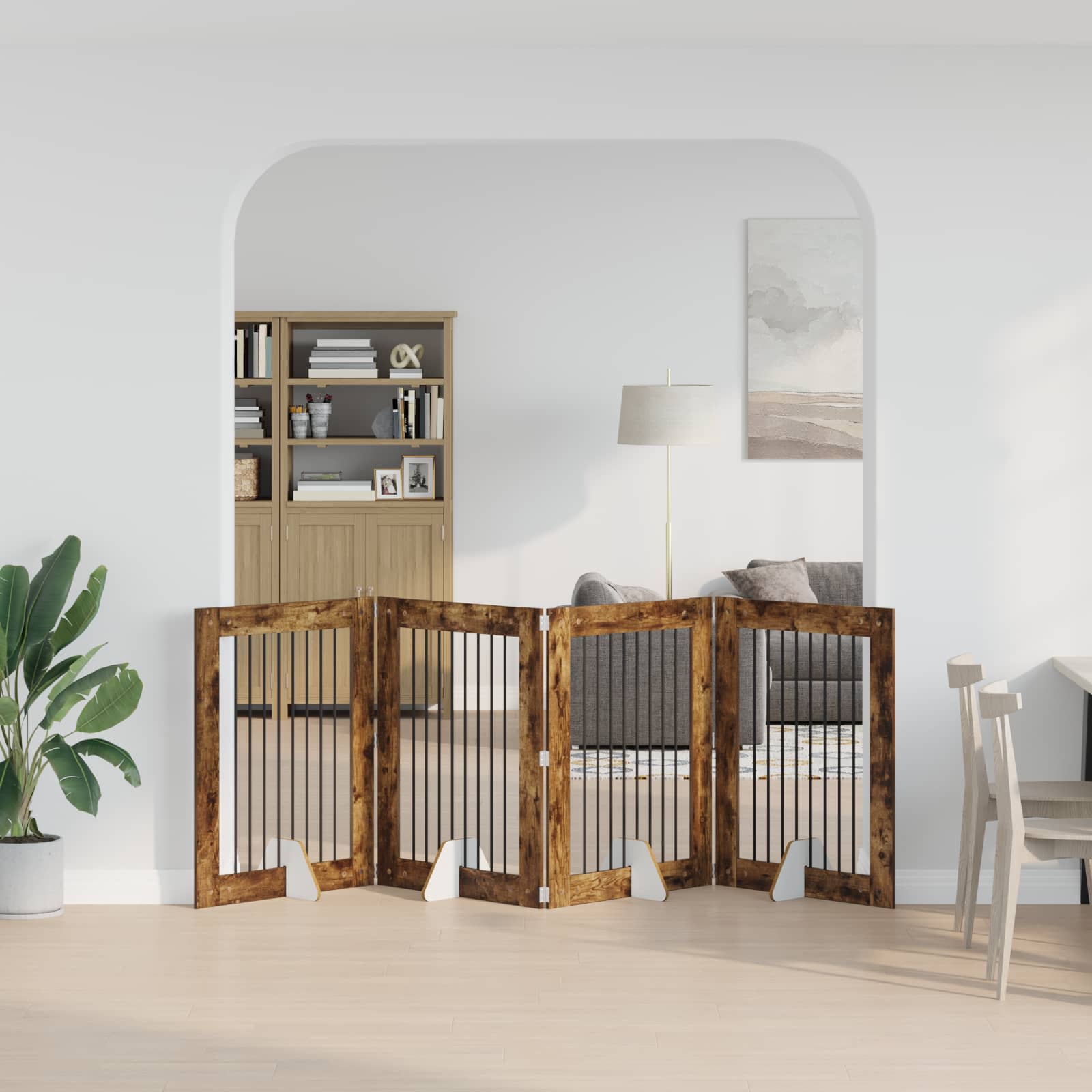 Vrata za pse s postoljem 4 pcs Dimljeni hrast 80 x 100 cm