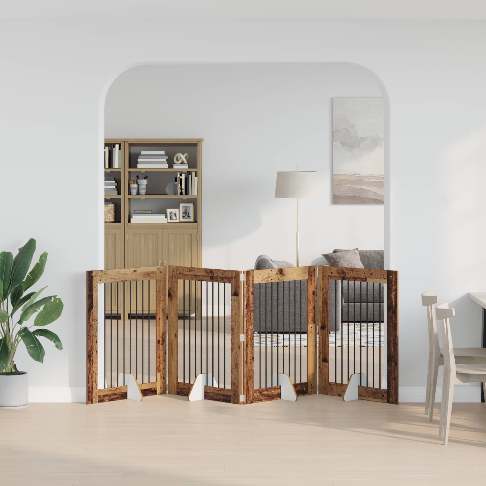Vrata za pse s postoljem 4 pcs Staro drvo 80 x 100 cm