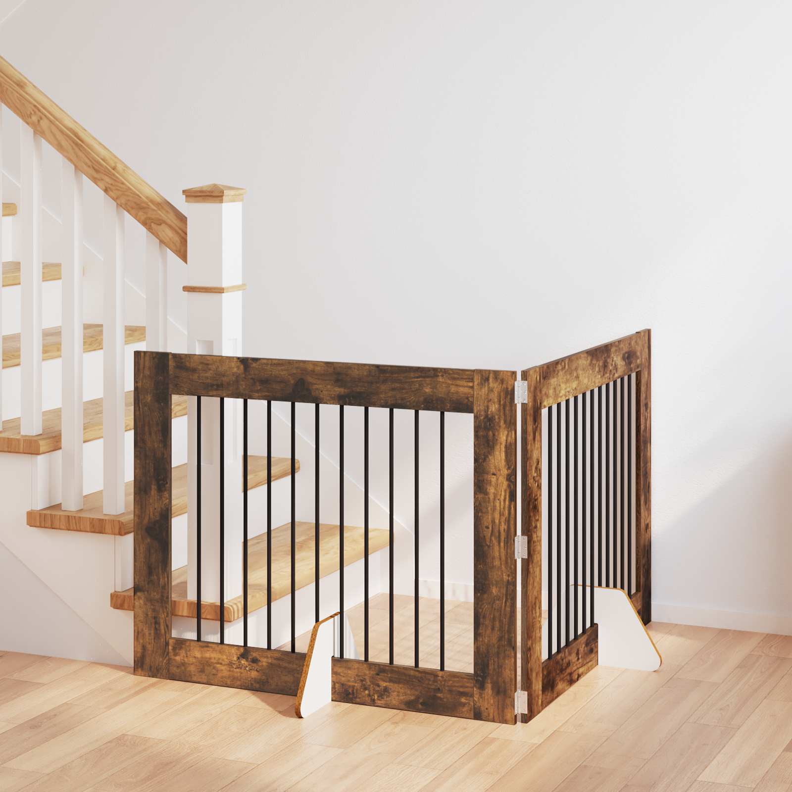 Vrata za pse s postoljem 2 pcs Dimljeni hrast 100 x 80 cm